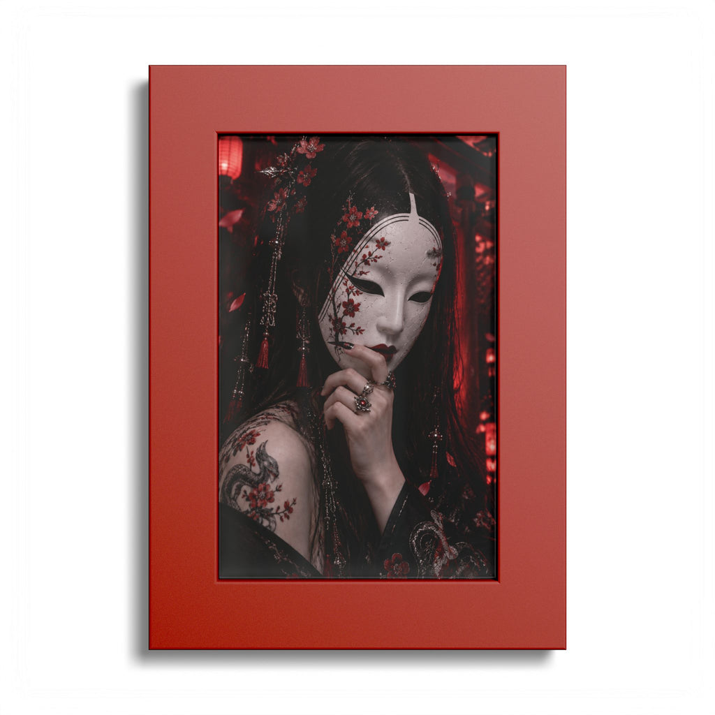 TOKYO GIRLS – Crimson Mask | Premium Framed Japanese Wall Art | Dark Tokyo Decor | Cool Living Club