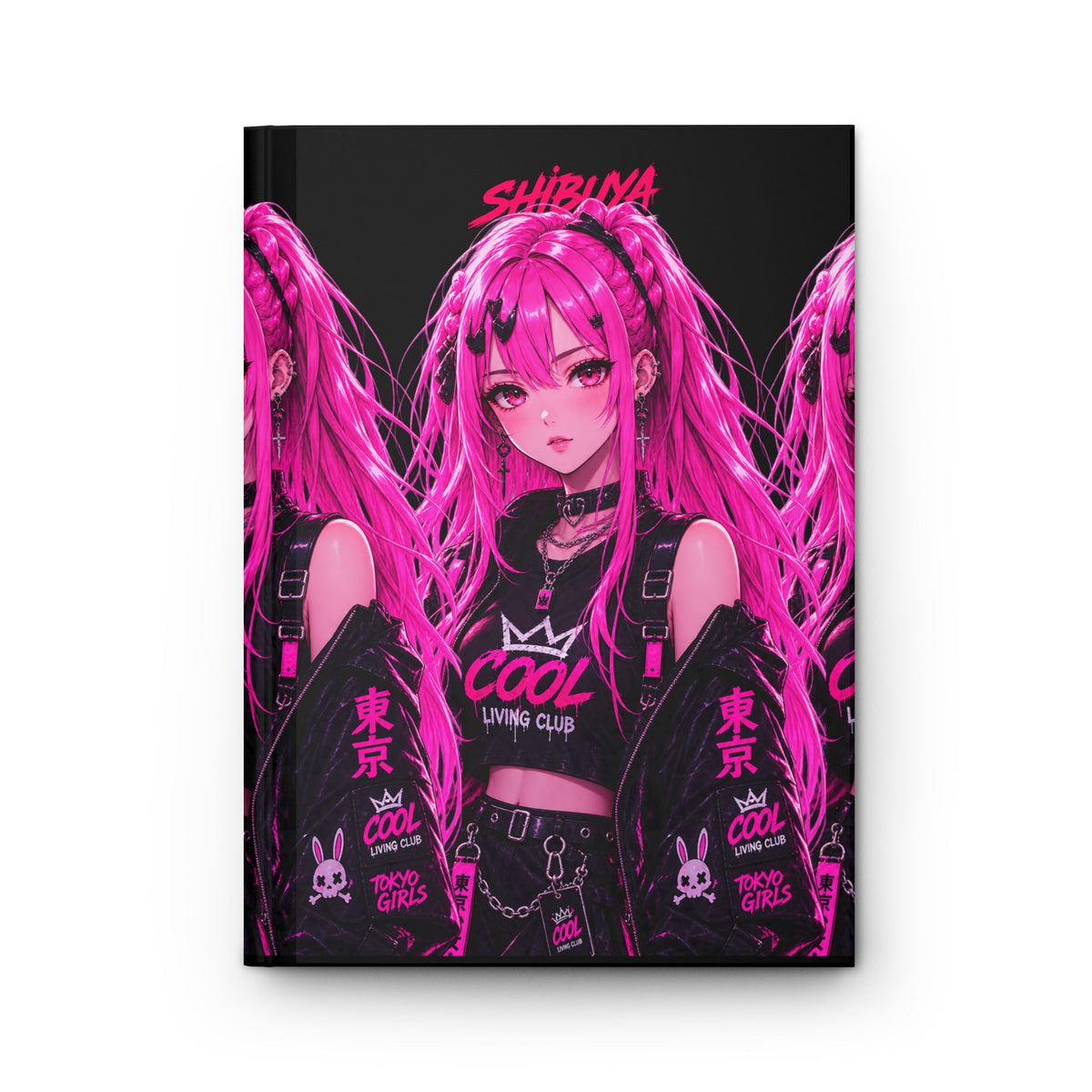 SHIBUYA Tokyo Girls Hardcover Journal | Pink Cyberpunk Anime Notebook | Japanese Streetwear Diary | Kawaii Gothic Journal | Cool Living Club