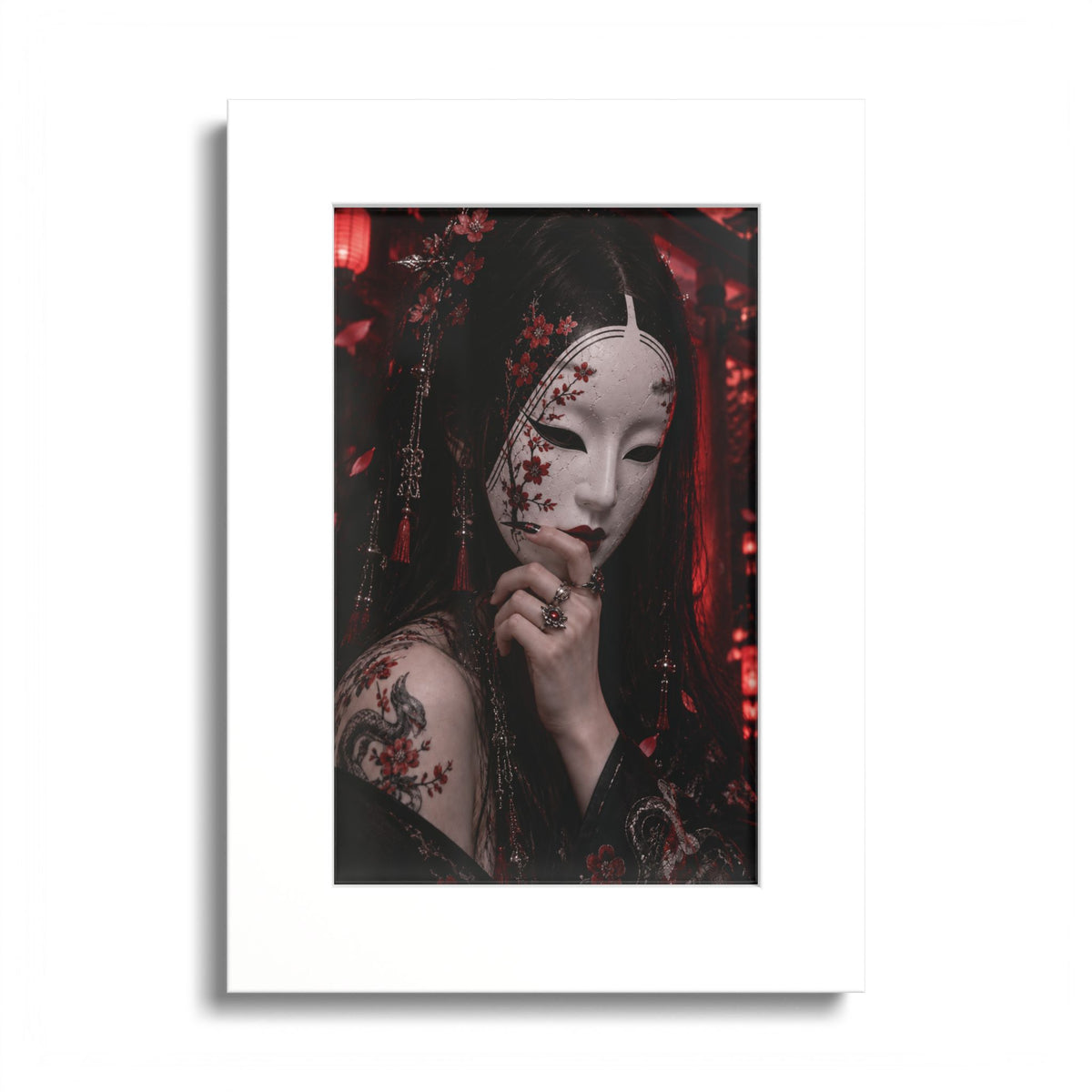 TOKYO GIRLS – Crimson Mask | Premium Framed Japanese Wall Art | Dark Tokyo Decor | Cool Living Club