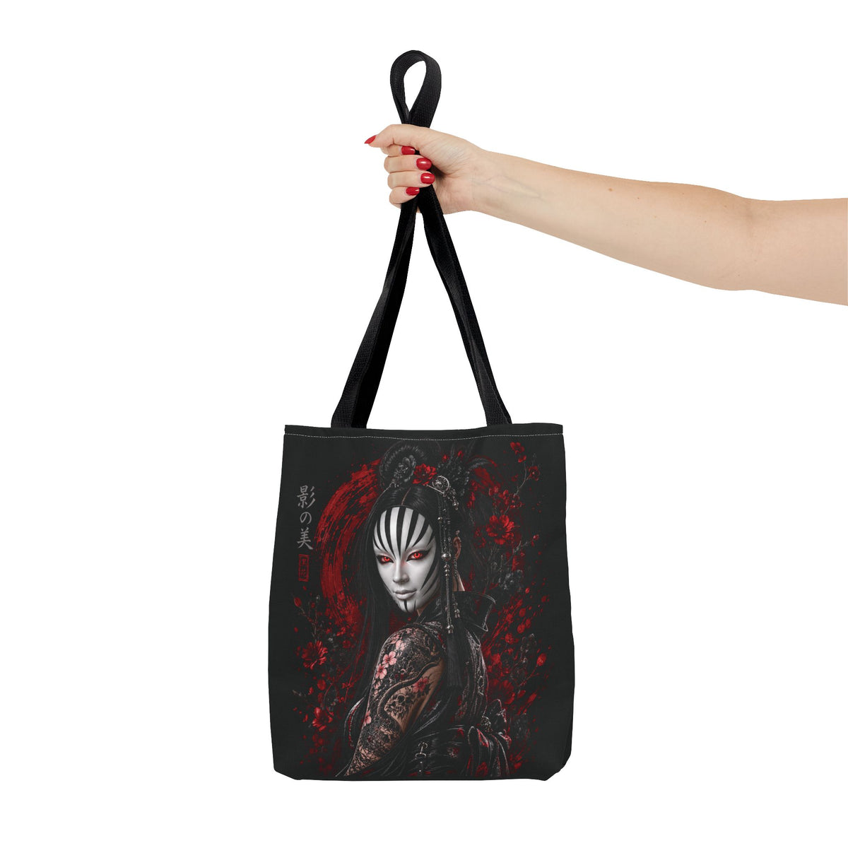 Tokyo Shadows Mask Tote Bag | Japanese Gothic All-Over Print Bag | Premium Streetwear Tote | Cool Living Club