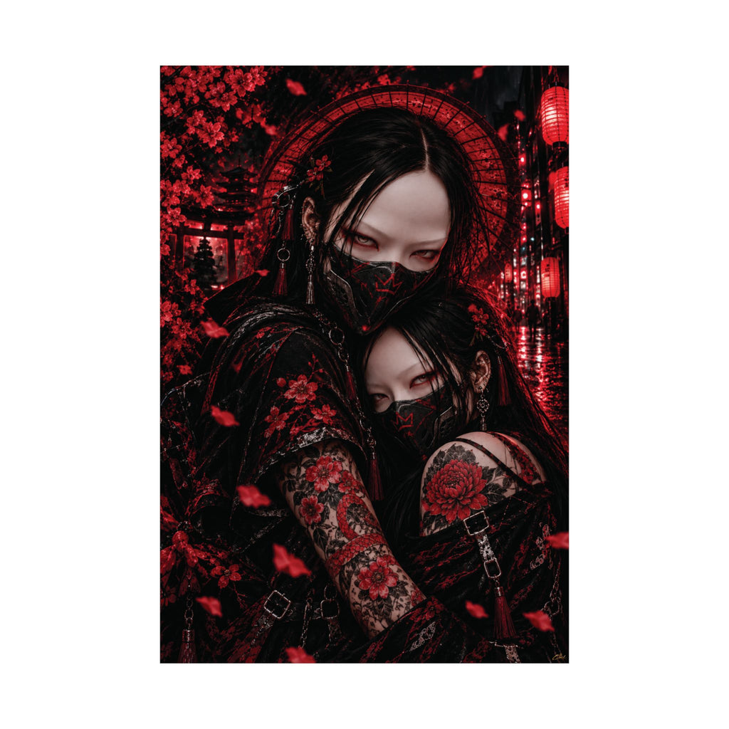 TOKYO GIRLS – Crimson Bond Matte Poster | Japanese Gothic Wall Art | Dark Anime Decor