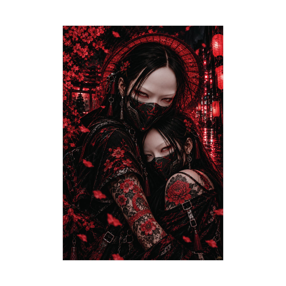 TOKYO GIRLS – Crimson Bond Matte Poster | Japanese Gothic Wall Art | Dark Anime Decor