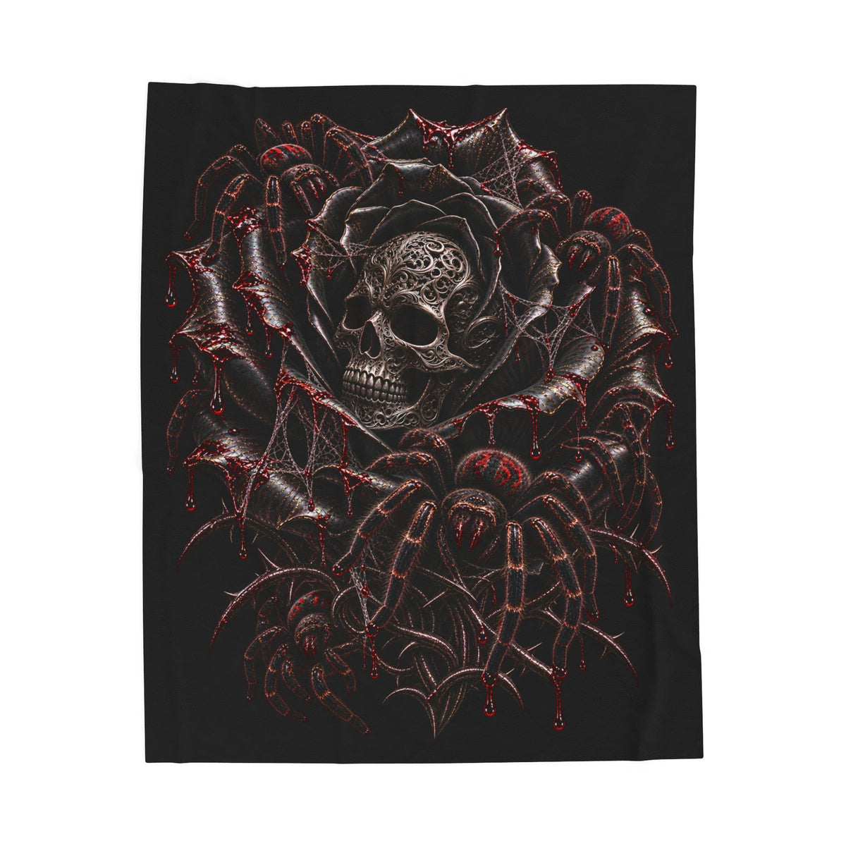 VENOM ROSE – Gothic Skull & Tarantula Plush Blanket | Black Rose Spider Throw | Dark Gothic Bedroom Decor | Cool Living Club