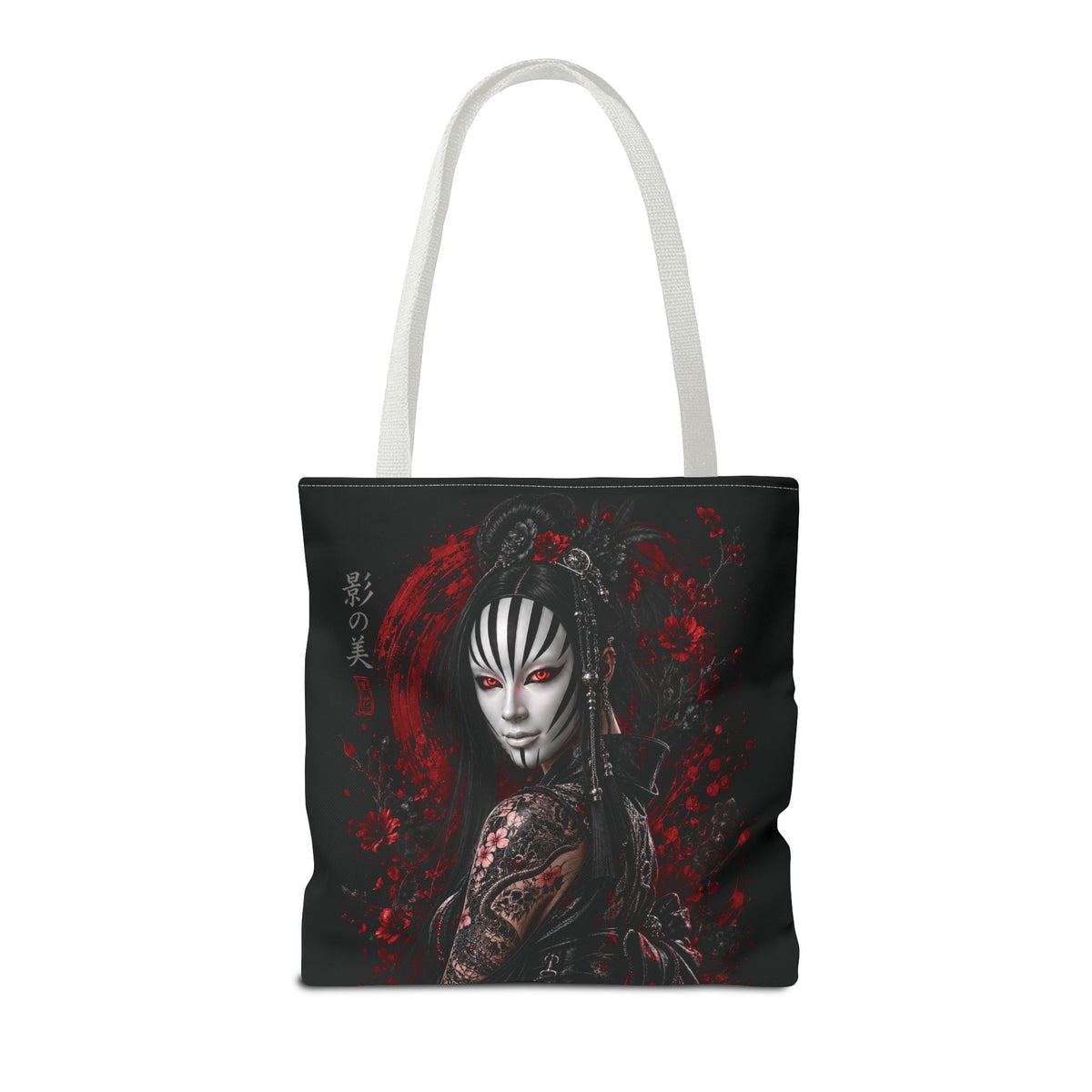 Tokyo Shadows Mask Tote Bag | Japanese Gothic All-Over Print Bag | Premium Streetwear Tote | Cool Living Club