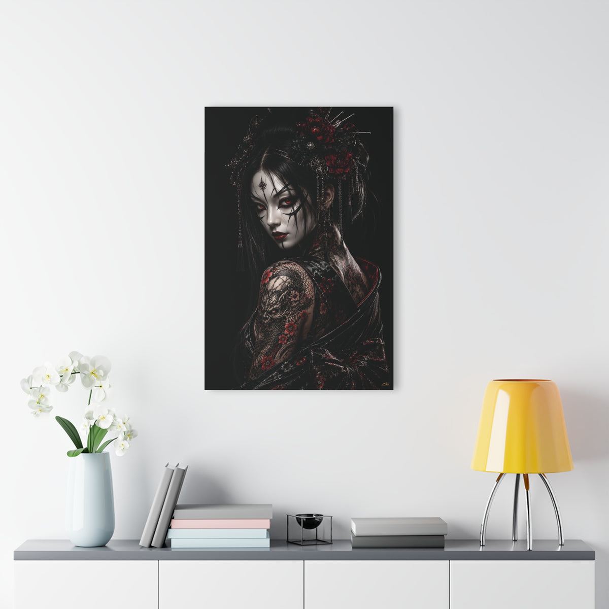 TOKYO GIRLS – Crimson Empress TW| Premium Acrylic Print | Japanese Gothic Wall Art | Tattoo Geisha Decor | Dark Fantasy Anime Artwork