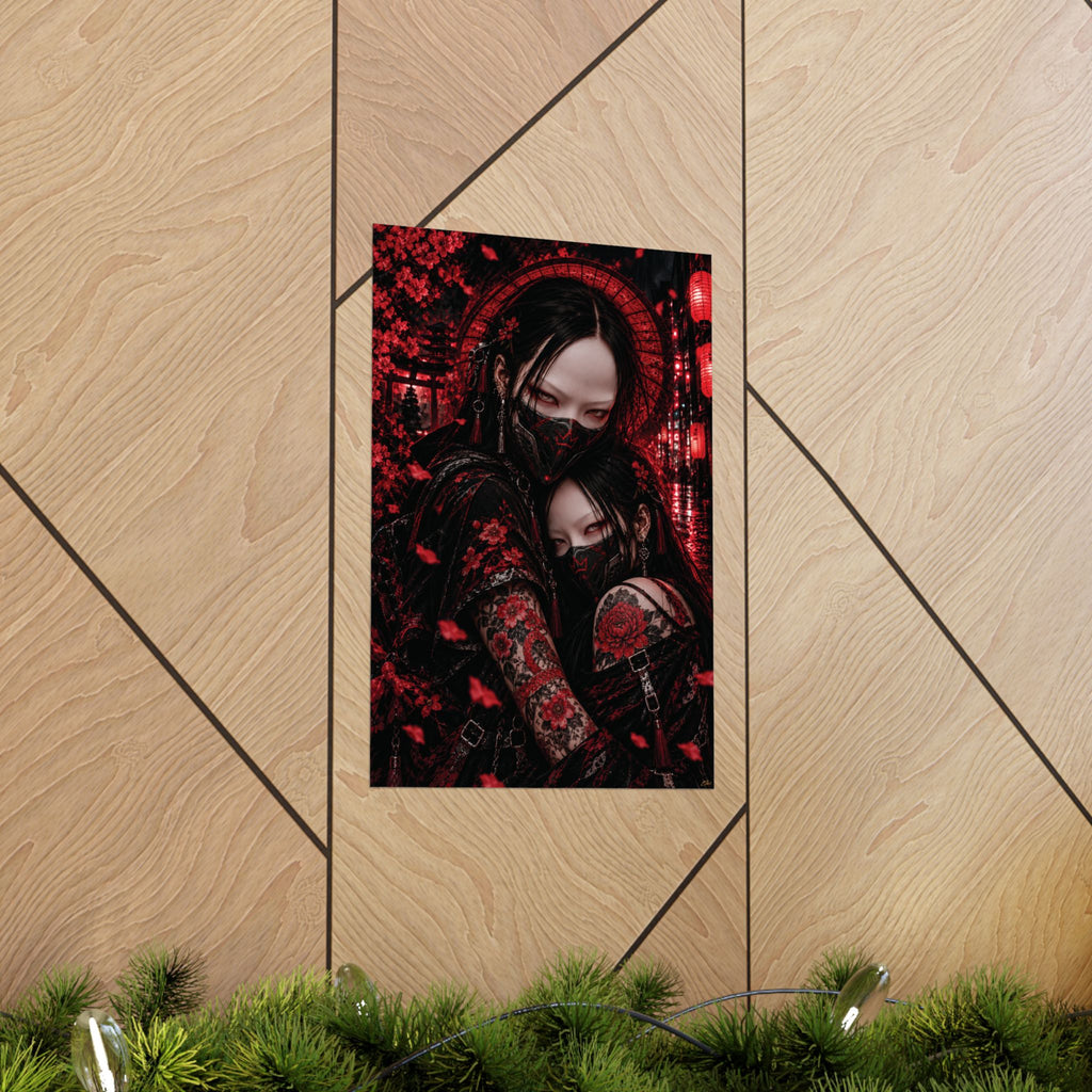 TOKYO GIRLS – Crimson Bond Matte Poster | Japanese Gothic Wall Art | Dark Anime Decor