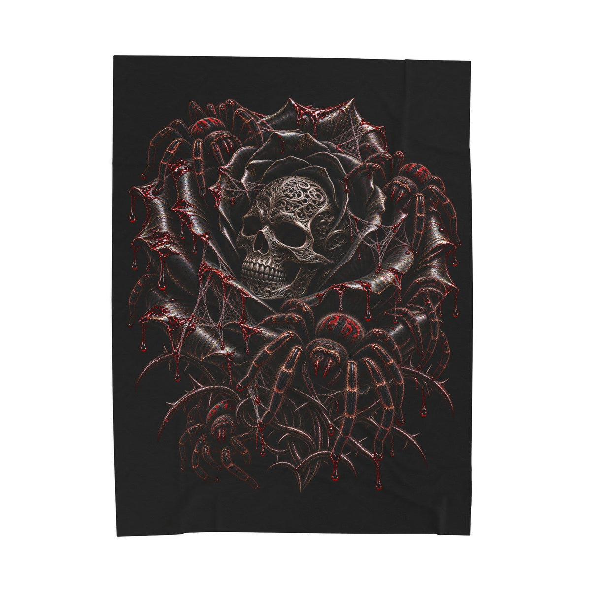 VENOM ROSE – Gothic Skull & Tarantula Plush Blanket | Black Rose Spider Throw | Dark Gothic Bedroom Decor | Cool Living Club