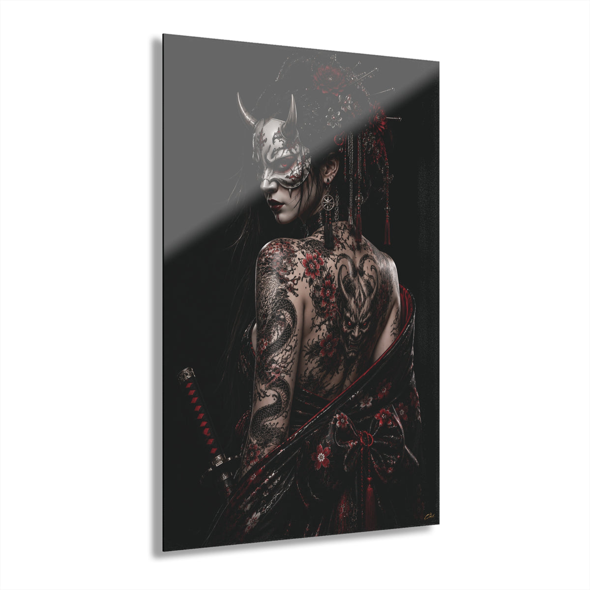TOKYO GIRLS – Shadow Empress | Premium Acrylic Print | Japanese Gothic Wall Art | Tattoo Geisha Decor | Dark Fantasy Anime Artwork