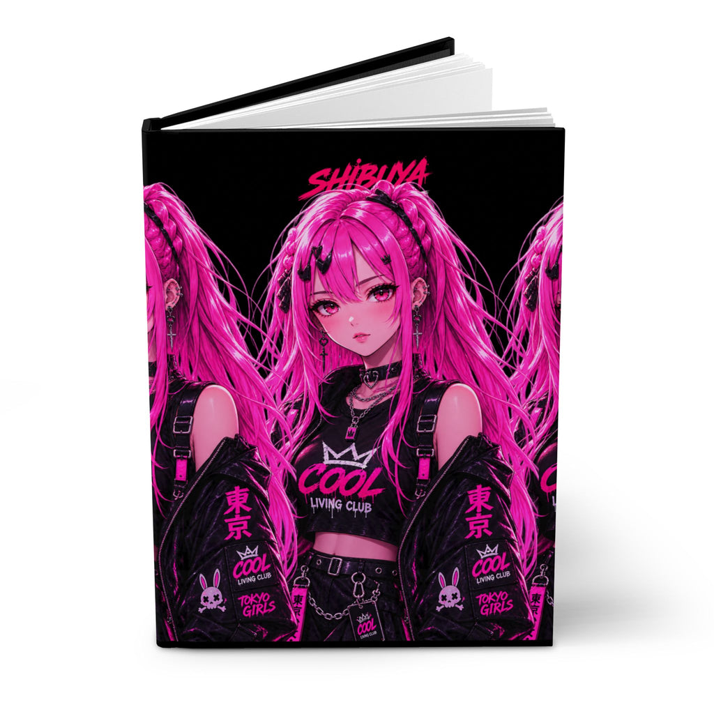 SHIBUYA Tokyo Girls Hardcover Journal | Pink Cyberpunk Anime Notebook | Japanese Streetwear Diary | Kawaii Gothic Journal | Cool Living Club