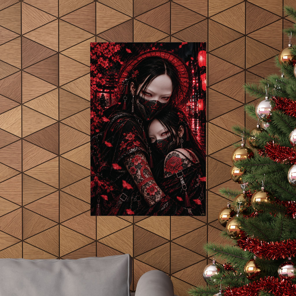 TOKYO GIRLS – Crimson Bond Matte Poster | Japanese Gothic Wall Art | Dark Anime Decor