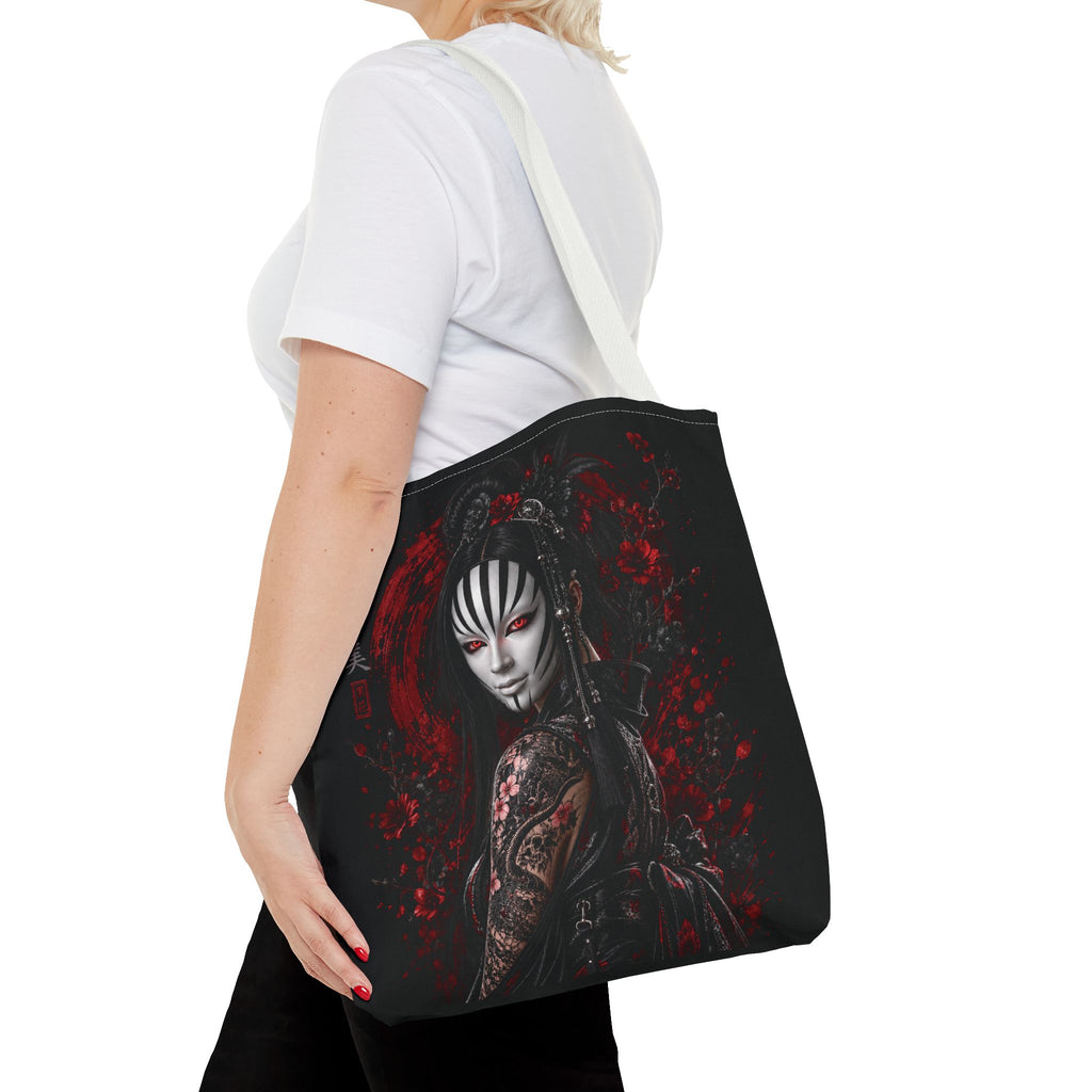 Tokyo Shadows Mask Tote Bag | Japanese Gothic All-Over Print Bag | Premium Streetwear Tote | Cool Living Club