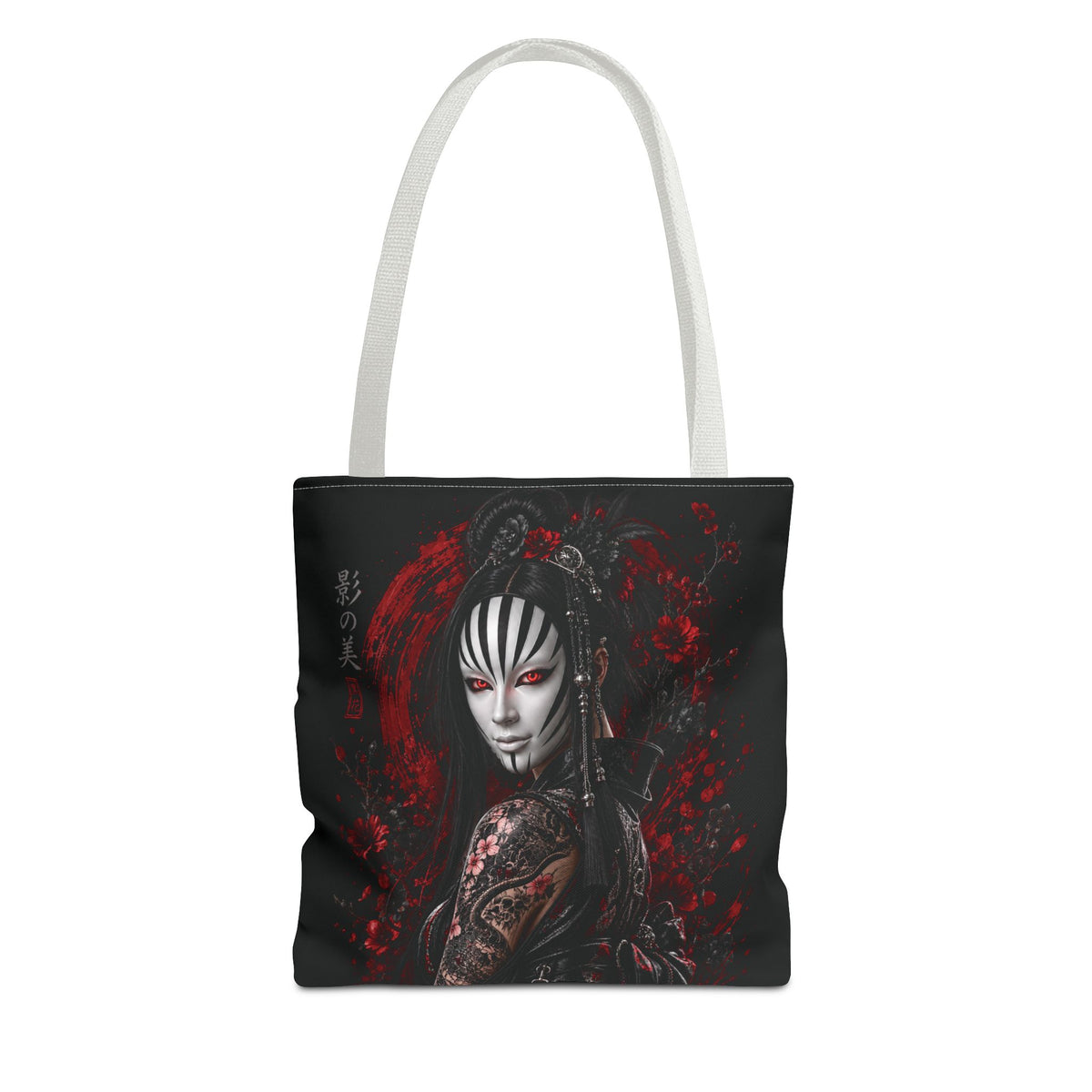 Tokyo Shadows Mask Tote Bag | Japanese Gothic All-Over Print Bag | Premium Streetwear Tote | Cool Living Club