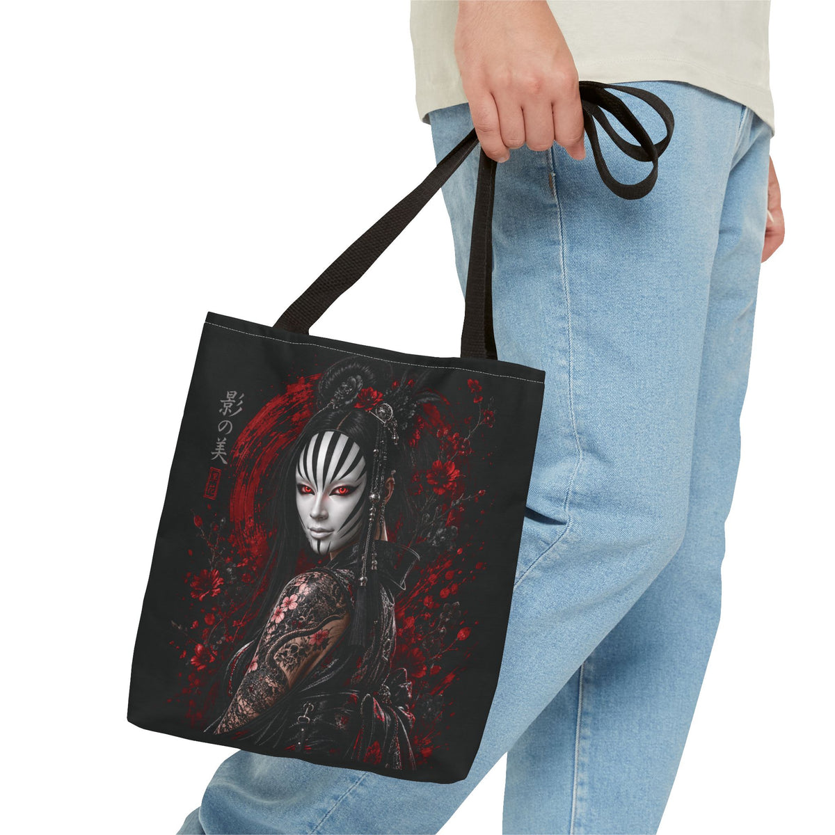 Tokyo Shadows Mask Tote Bag | Japanese Gothic All-Over Print Bag | Premium Streetwear Tote | Cool Living Club