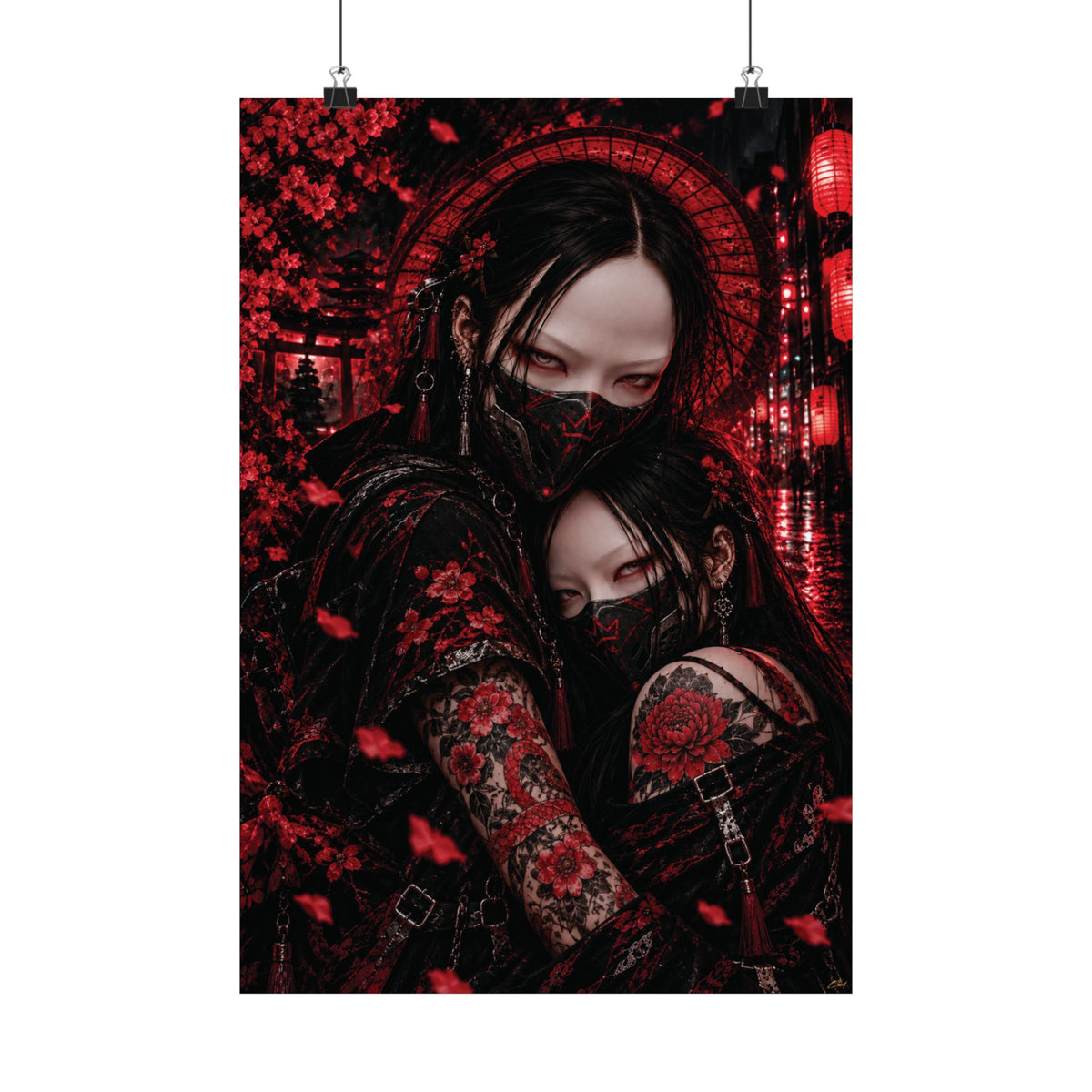 TOKYO GIRLS – Crimson Bond Matte Poster | Japanese Gothic Wall Art | Dark Anime Decor