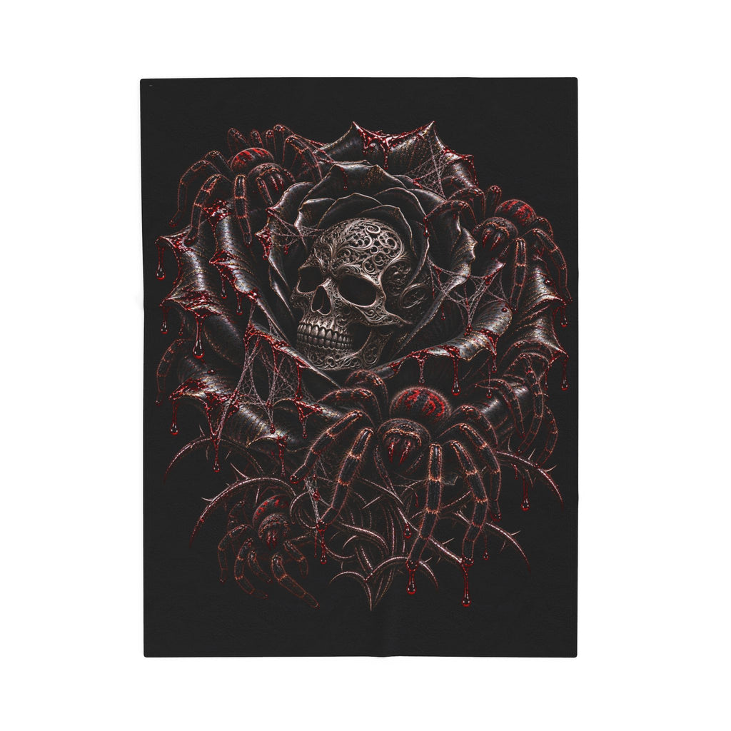 VENOM ROSE – Gothic Skull & Tarantula Plush Blanket | Black Rose Spider Throw | Dark Gothic Bedroom Decor | Cool Living Club