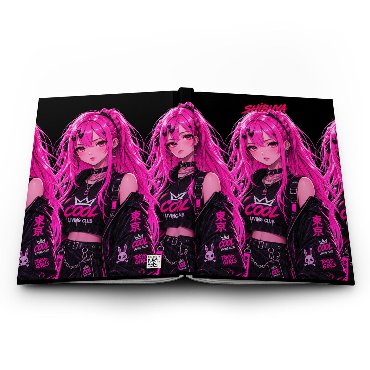 SHIBUYA Tokyo Girls Hardcover Journal | Pink Cyberpunk Anime Notebook | Japanese Streetwear Diary | Kawaii Gothic Journal | Cool Living Club