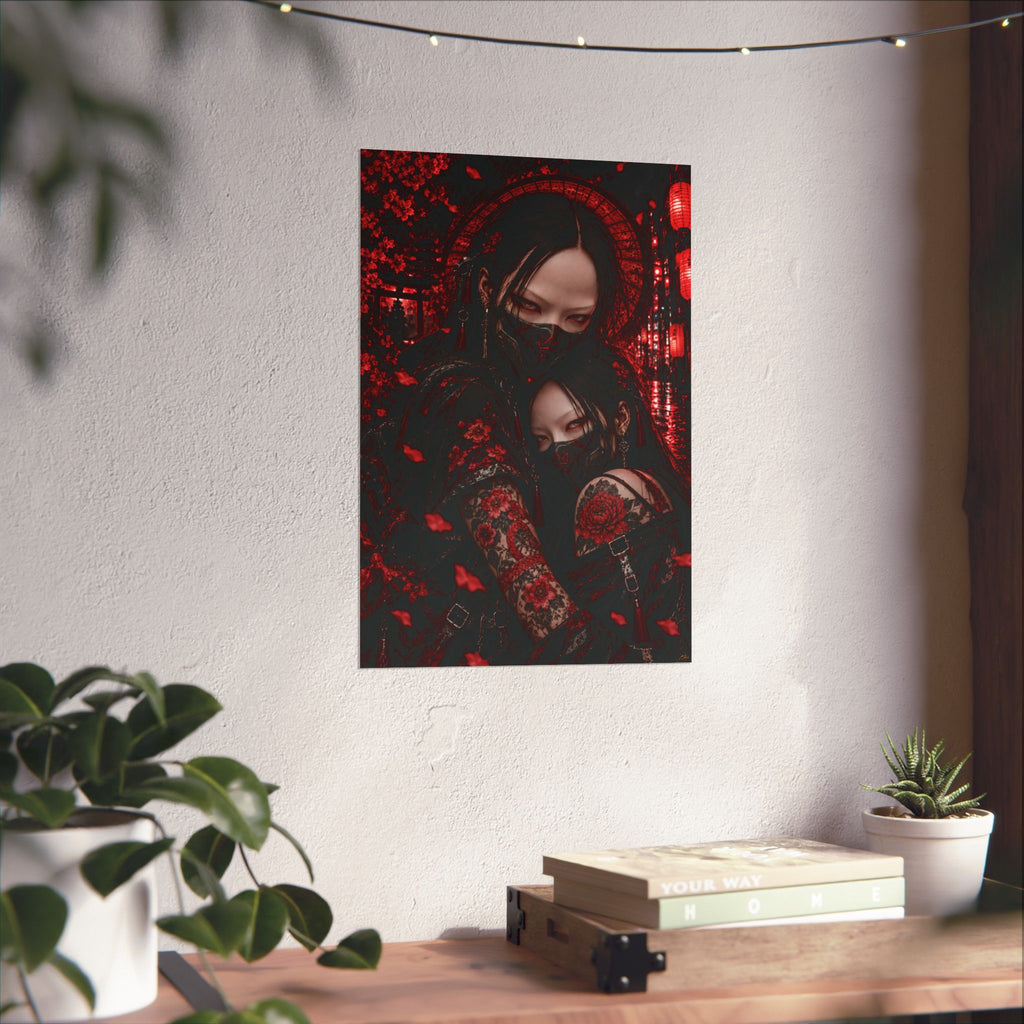 TOKYO GIRLS – Crimson Bond Matte Poster | Japanese Gothic Wall Art | Dark Anime Decor