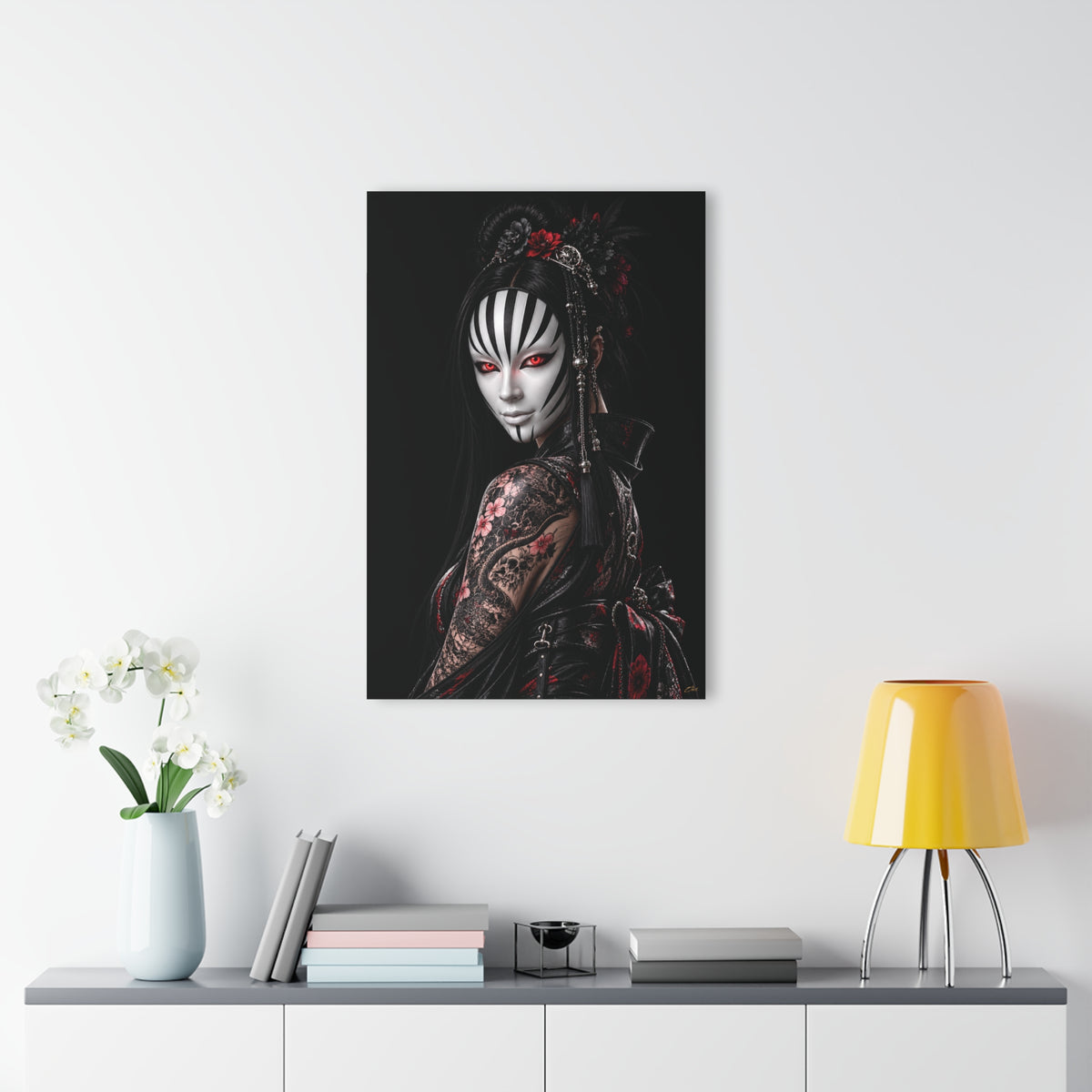 TOKYO GIRLS – Crimson Empress | Premium Acrylic Print | Japanese Gothic Wall Art | Tattoo Geisha Decor | Luxury Anime Wall Art