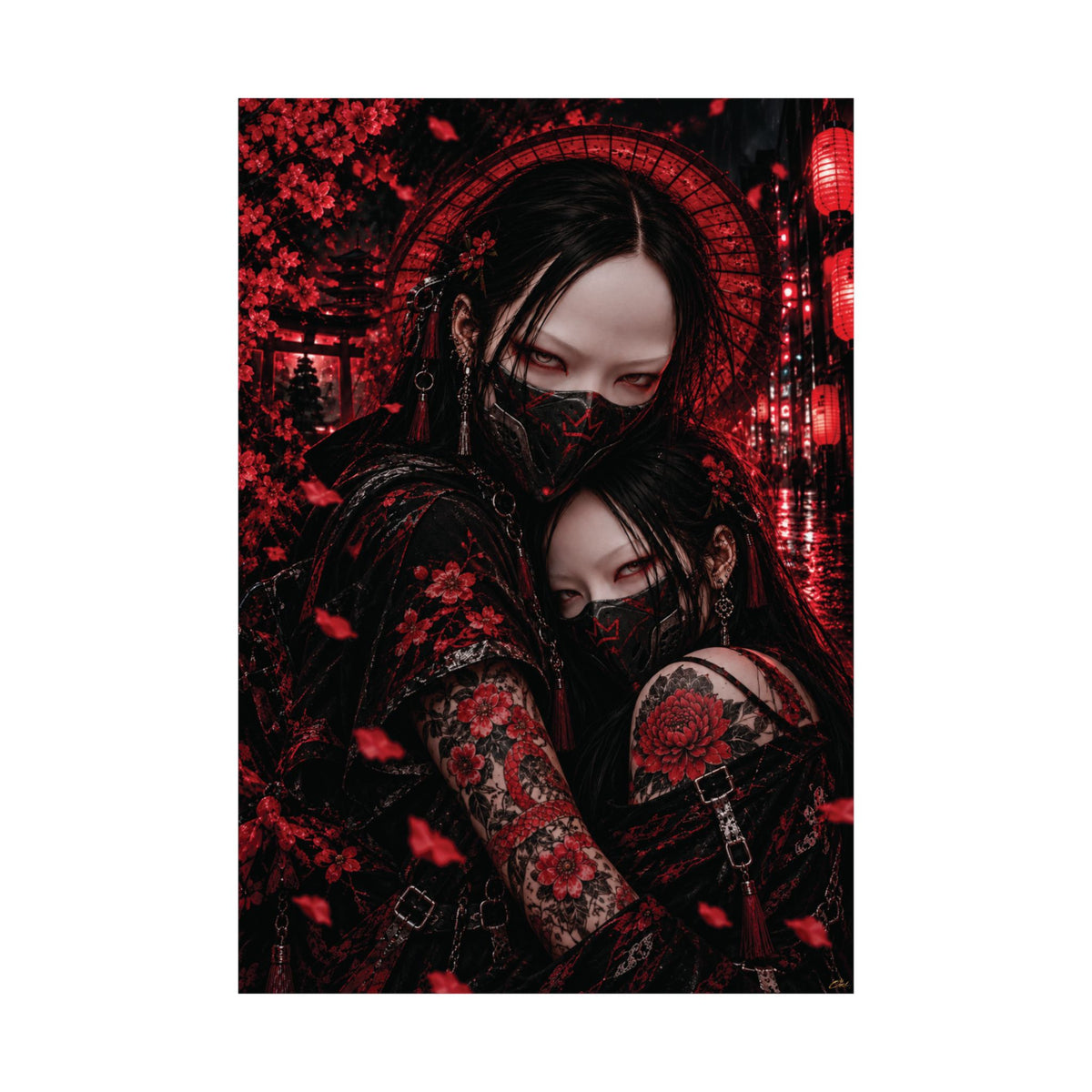 TOKYO GIRLS – Crimson Bond Matte Poster | Japanese Gothic Wall Art | Dark Anime Decor