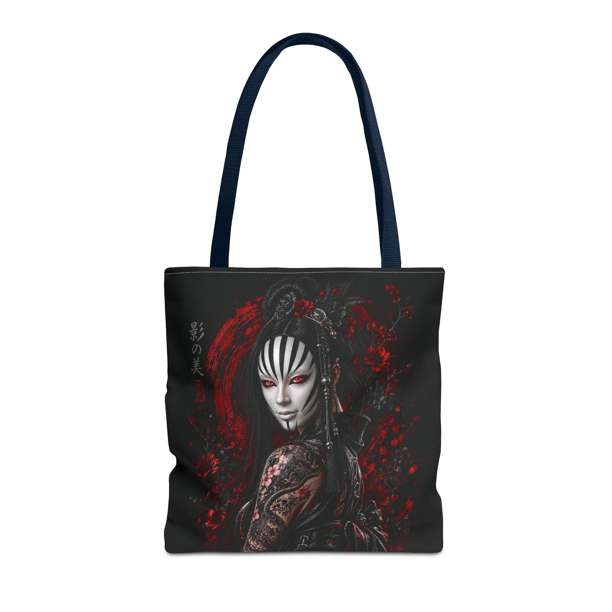Tokyo Shadows Mask Tote Bag | Japanese Gothic All-Over Print Bag | Premium Streetwear Tote | Cool Living Club