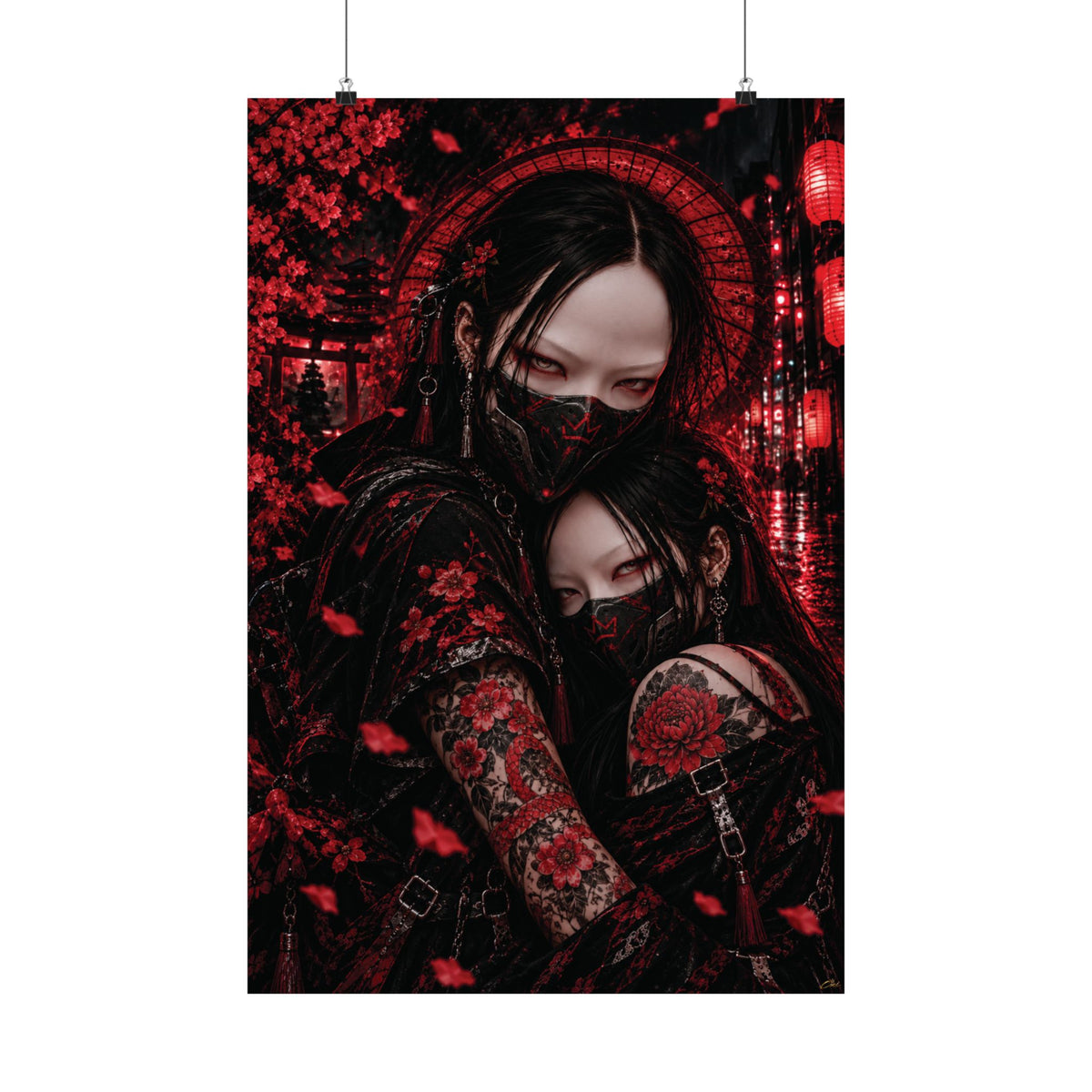 TOKYO GIRLS – Crimson Bond Matte Poster | Japanese Gothic Wall Art | Dark Anime Decor