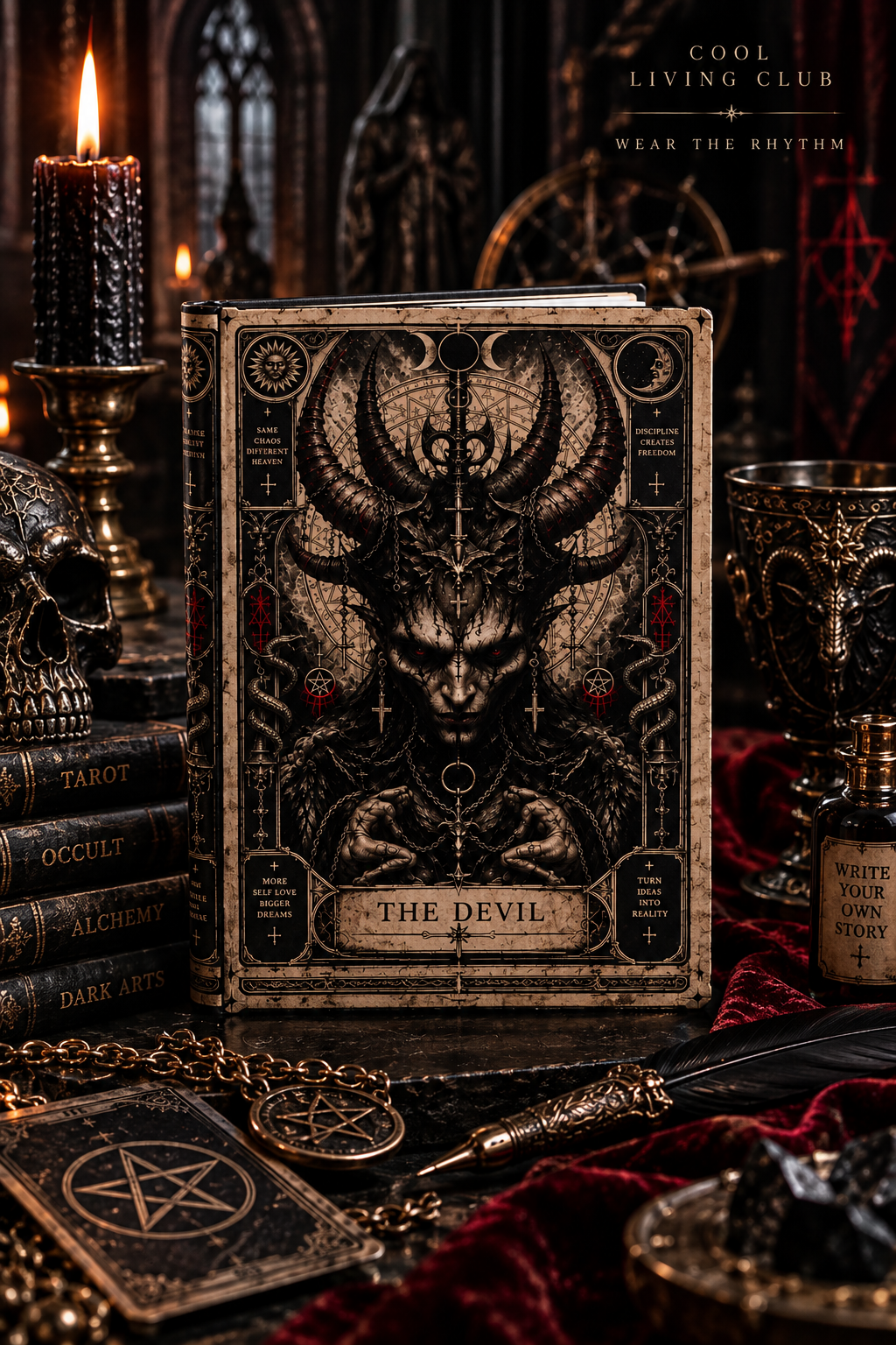 THE DEVIL Gothic Tarot Hardcover Journal | Dark Occult Notebook | Gothic Art Diary | Witchy Alternative Journal | Cool Living Club