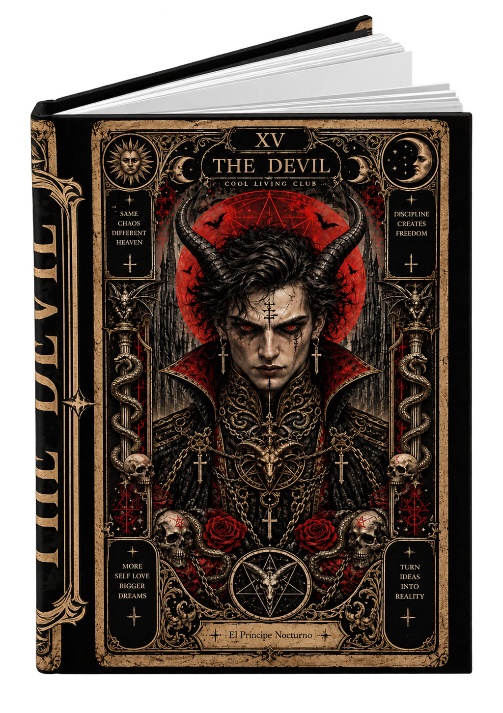 THE DEVIL XV Gothic Tarot Journal | Dark Occult Hardcover Notebook | Witchy Dark Academia Diary | Alternative Gothic Gift | Cool Living Club