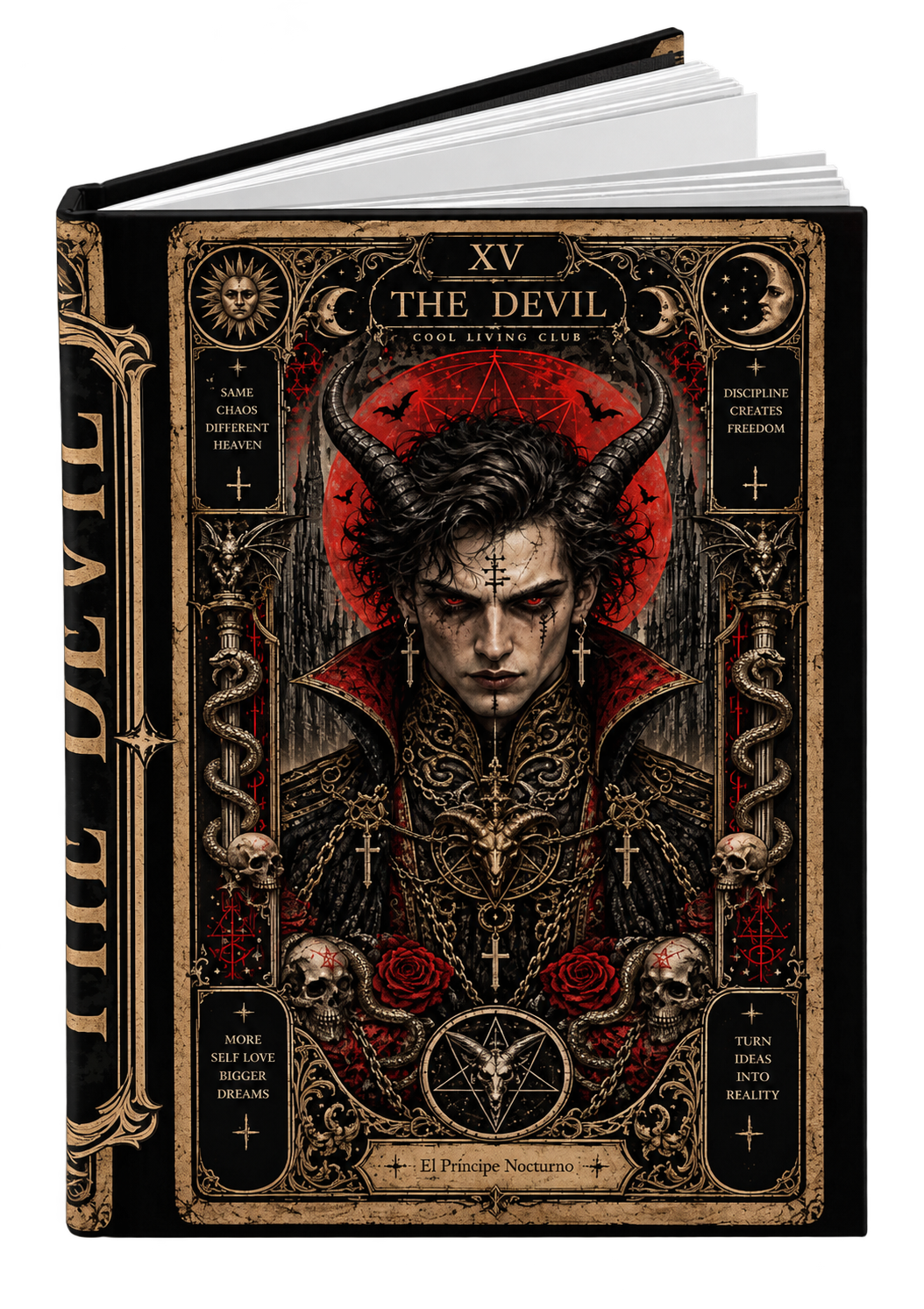 THE DEVIL XV Gothic Tarot Journal | Dark Occult Hardcover Notebook | Witchy Dark Academia Diary | Alternative Gothic Gift | Cool Living Club