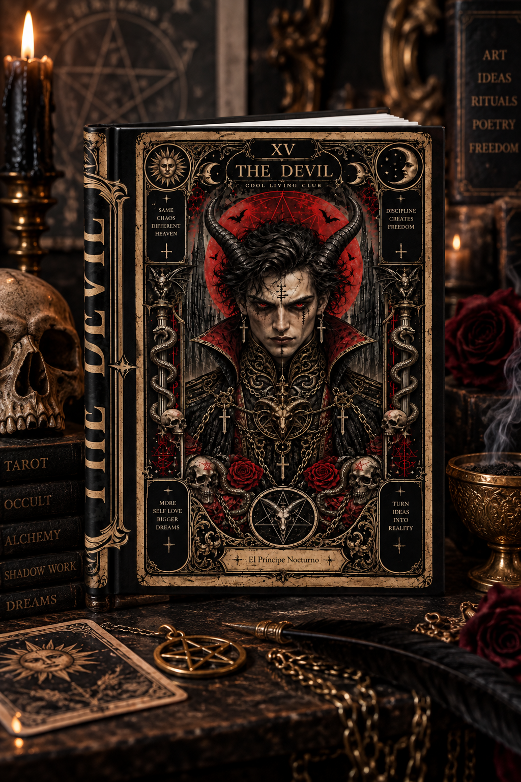 THE DEVIL XV Gothic Tarot Journal | Dark Occult Hardcover Notebook | Witchy Dark Academia Diary | Alternative Gothic Gift | Cool Living Club