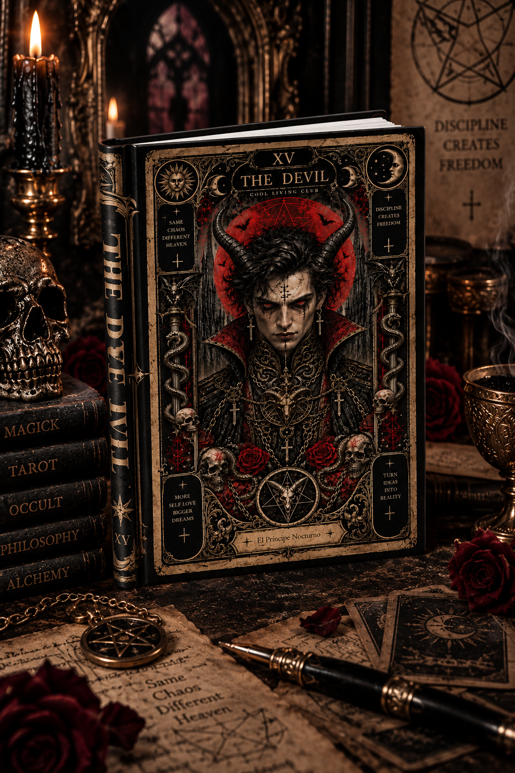 THE DEVIL XV Gothic Tarot Journal | Dark Occult Hardcover Notebook | Witchy Dark Academia Diary | Alternative Gothic Gift | Cool Living Club