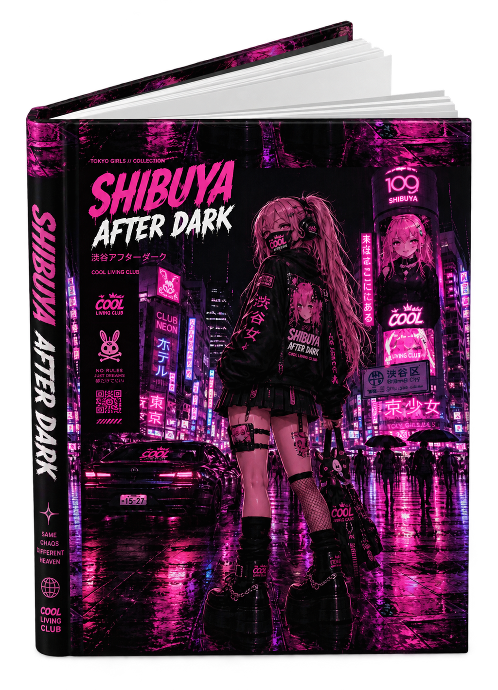 SHIBUYA AFTER DARK Hardcover Journal | Cyberpunk Tokyo Notebook | Japanese Streetwear Diary | Neon Gothic Journal | Cool Living Club