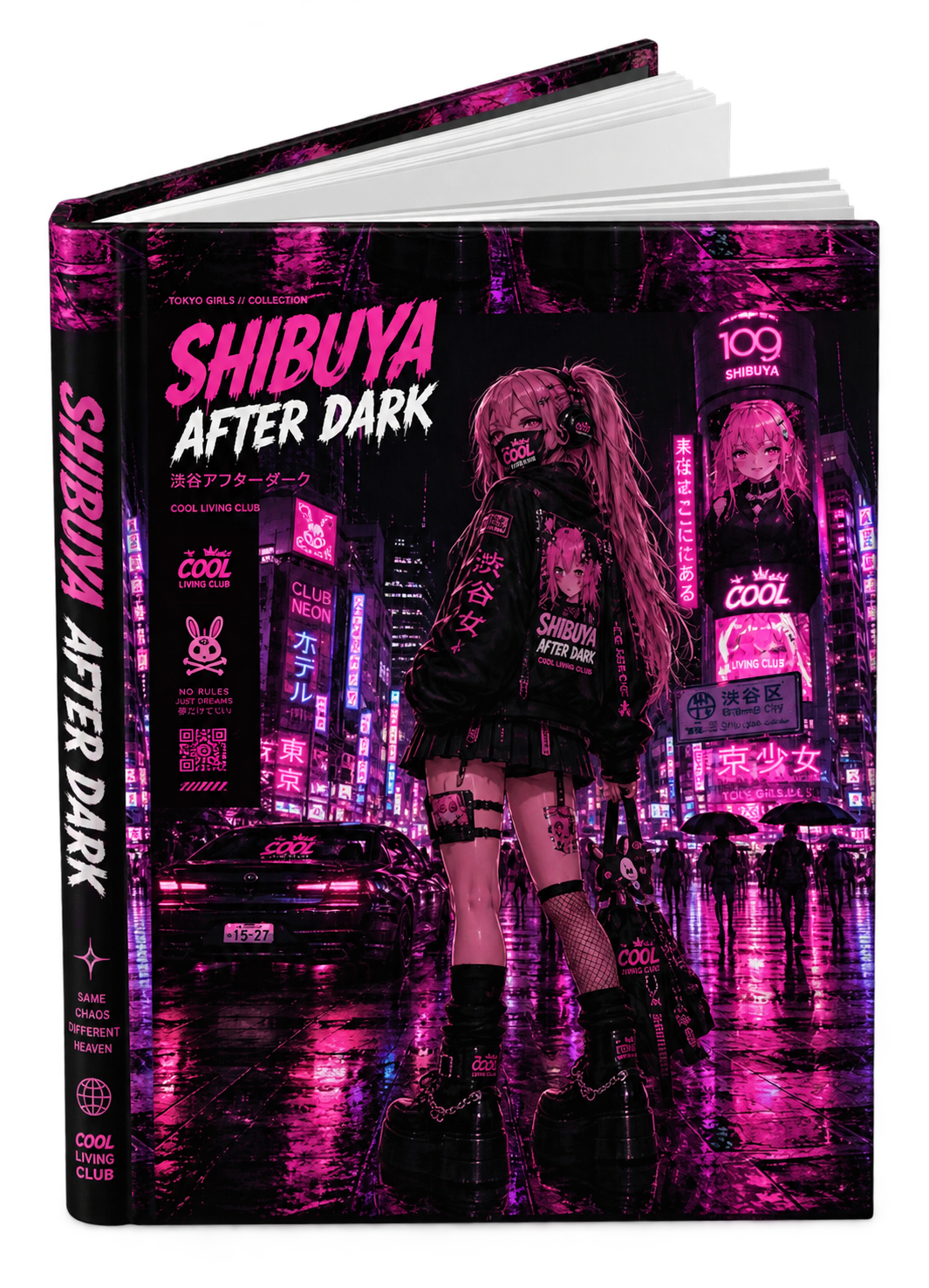 SHIBUYA AFTER DARK Hardcover Journal | Cyberpunk Tokyo Notebook | Japanese Streetwear Diary | Neon Gothic Journal | Cool Living Club
