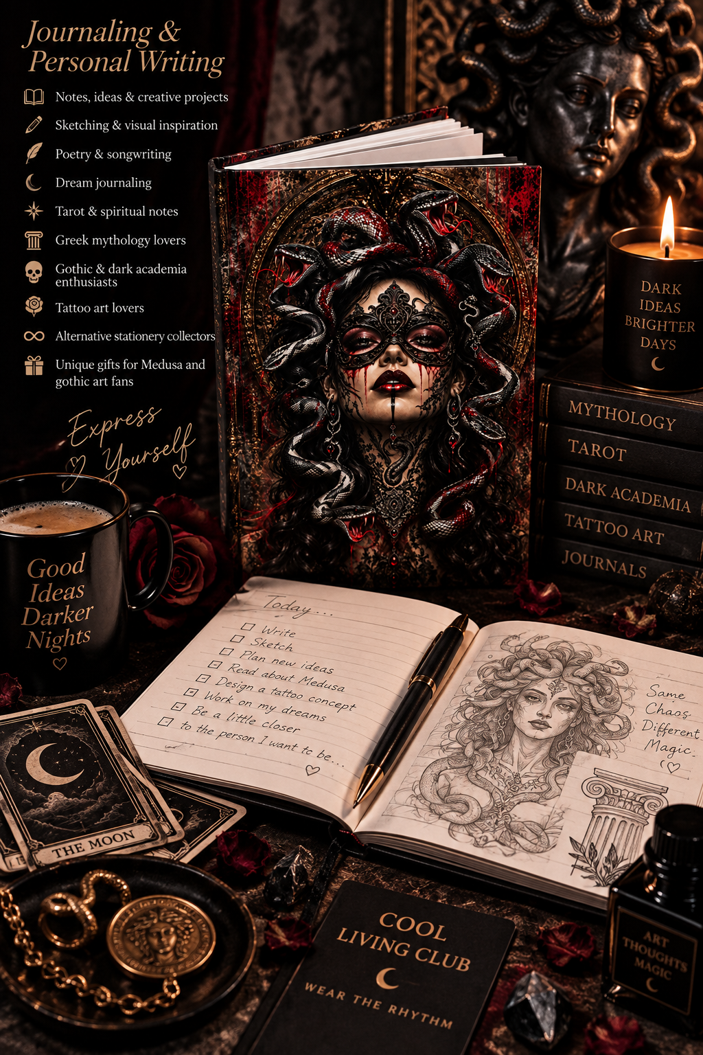 MEDUSA NOIR – Greek Mythology | Hardcover Journal