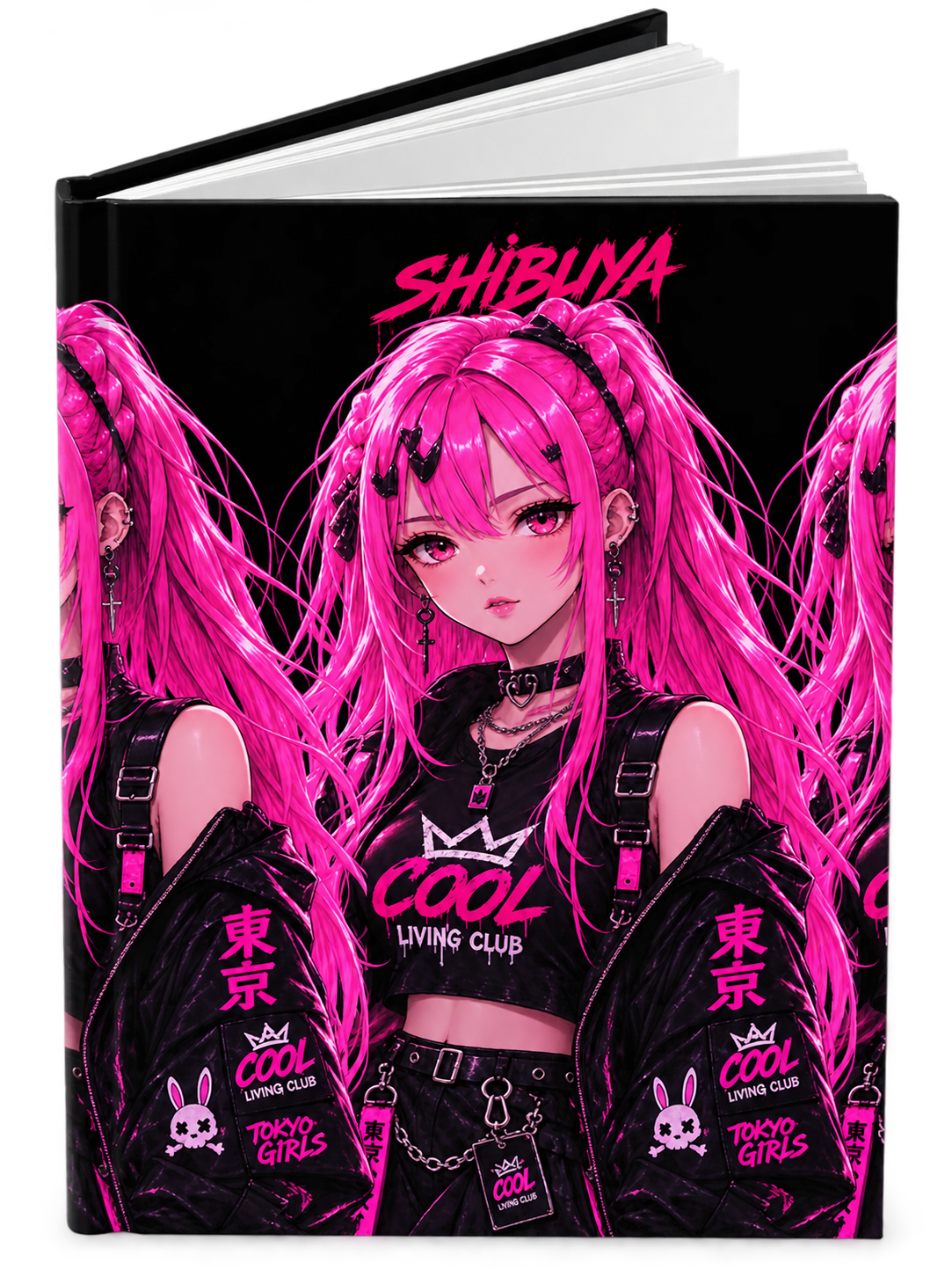 SHIBUYA Tokyo Girls Hardcover Journal | Pink Cyberpunk Anime Notebook | Japanese Streetwear Diary | Kawaii Gothic Journal | Cool Living Club