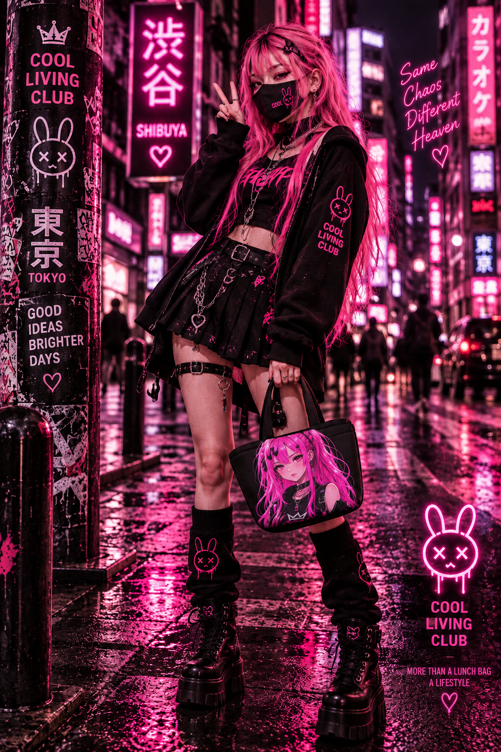 SHIBUYA Tokyo Girl Lunch Bag | Anime Kawaii Insulated Lunch Tote | Pink Japanese Aesthetic Lunch Bag | Cool Living Club