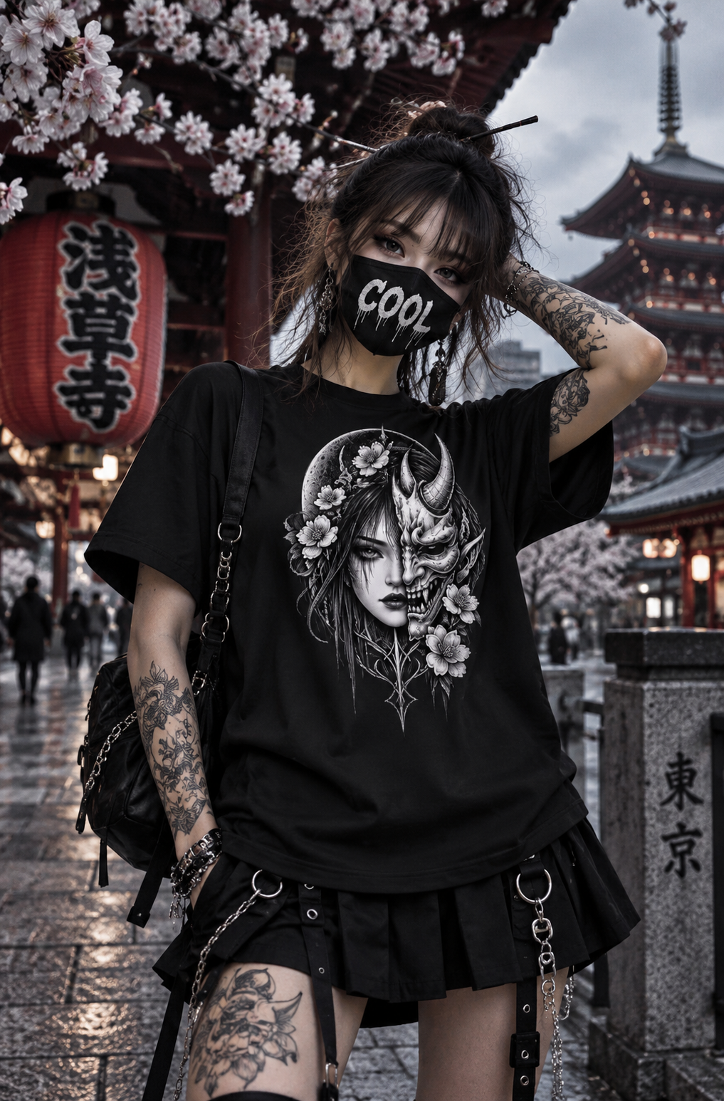DARK REFLECTIONS – Moon Oni Empress | Japanese Gothic T-Shirt