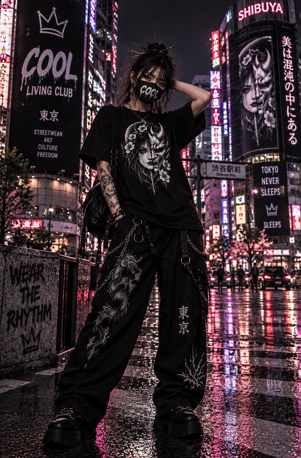 DARK REFLECTIONS – Moon Oni Empress | Japanese Gothic T-Shirt
