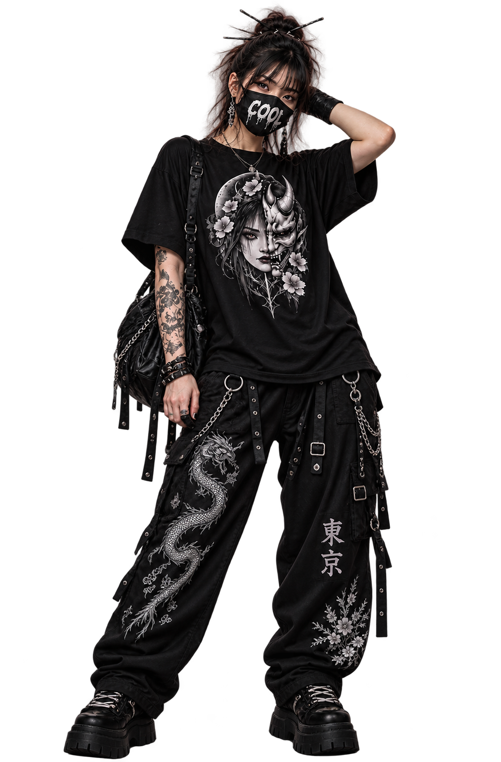 DARK REFLECTIONS – Moon Oni Empress | Japanese Gothic T-Shirt