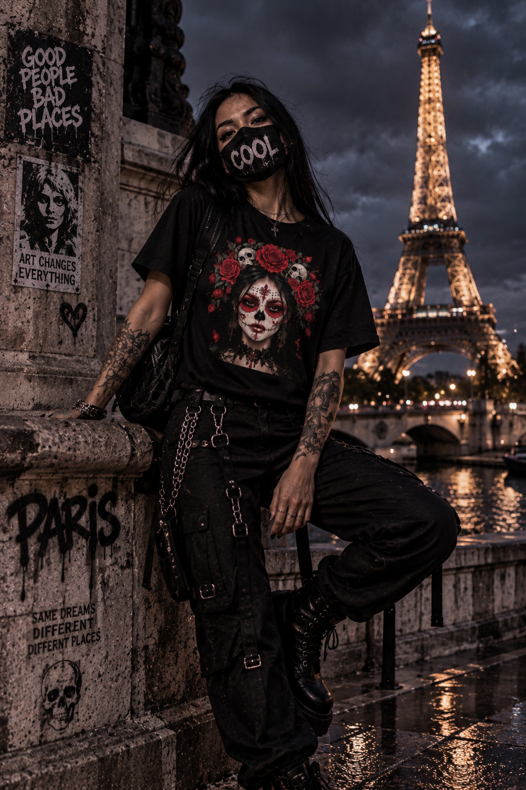 DARK REFLECTIONS – Crimson Veil | Gothic Rose T-Shirt
