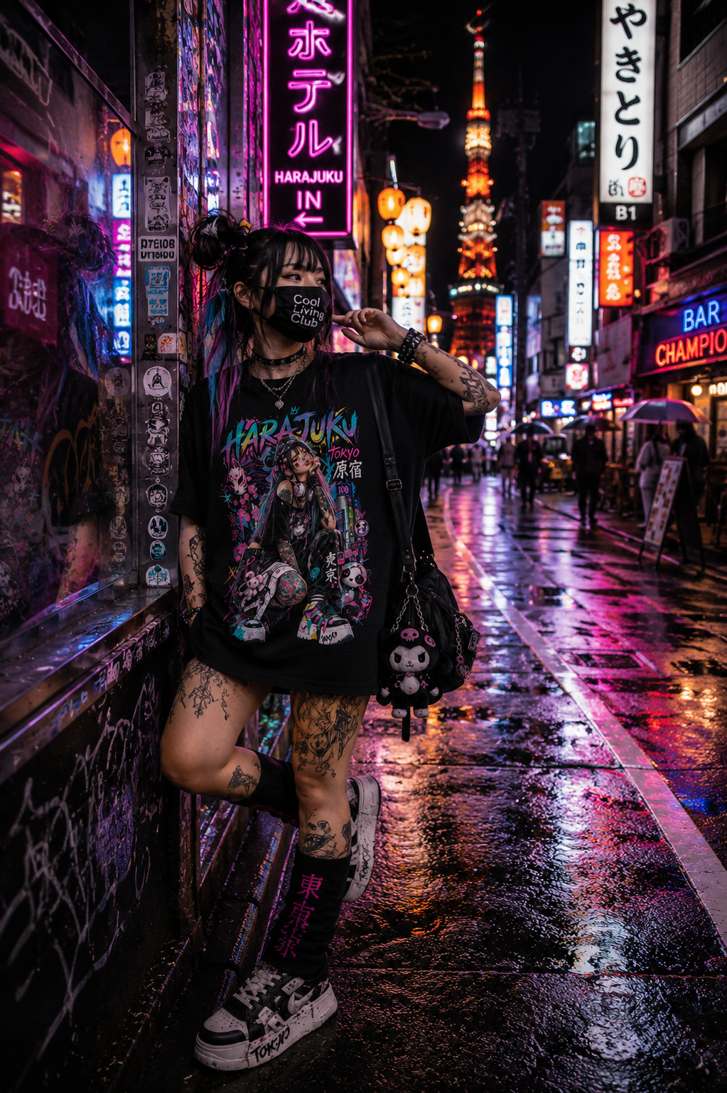TOKYO GIRLS – Harajuku Neon Rebel | Japanese Streetwear T-Shirt