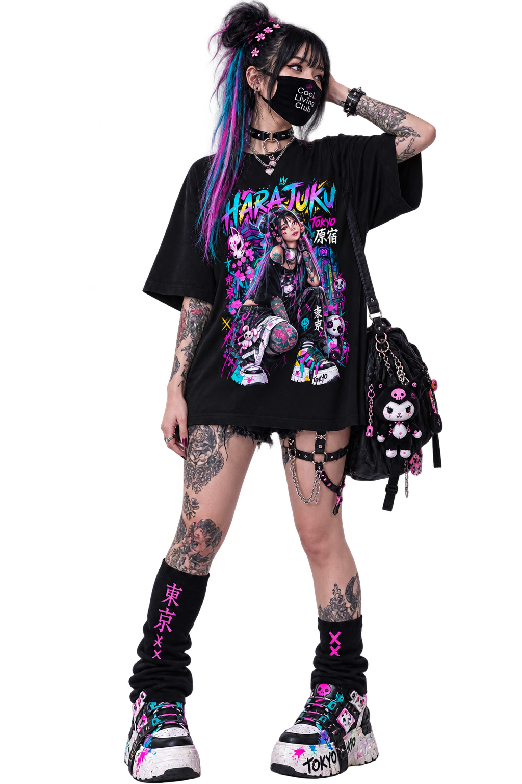 TOKYO GIRLS – Harajuku Neon Rebel | Japanese Streetwear T-Shirt