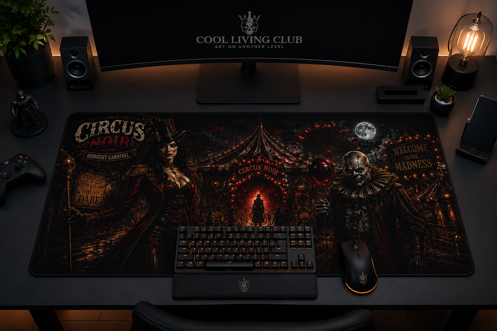 Mouse Pads-Circus Noir – Midnight Carnival | Premium Gothic Gaming Desk Mat | XXL Mouse Pad