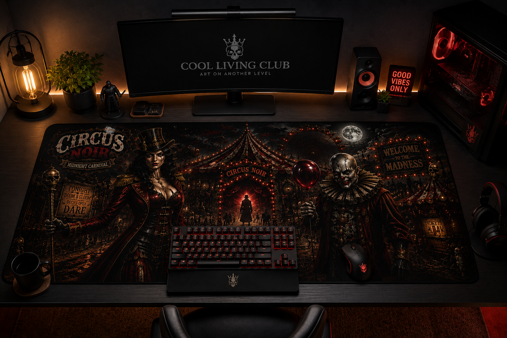 Mouse Pads-Circus Noir – Midnight Carnival | Premium Gothic Gaming Desk Mat | XXL Mouse Pad