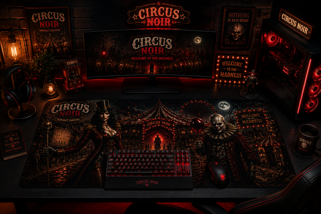 Mouse Pads-Circus Noir – Midnight Carnival | Premium Gothic Gaming Desk Mat | XXL Mouse Pad