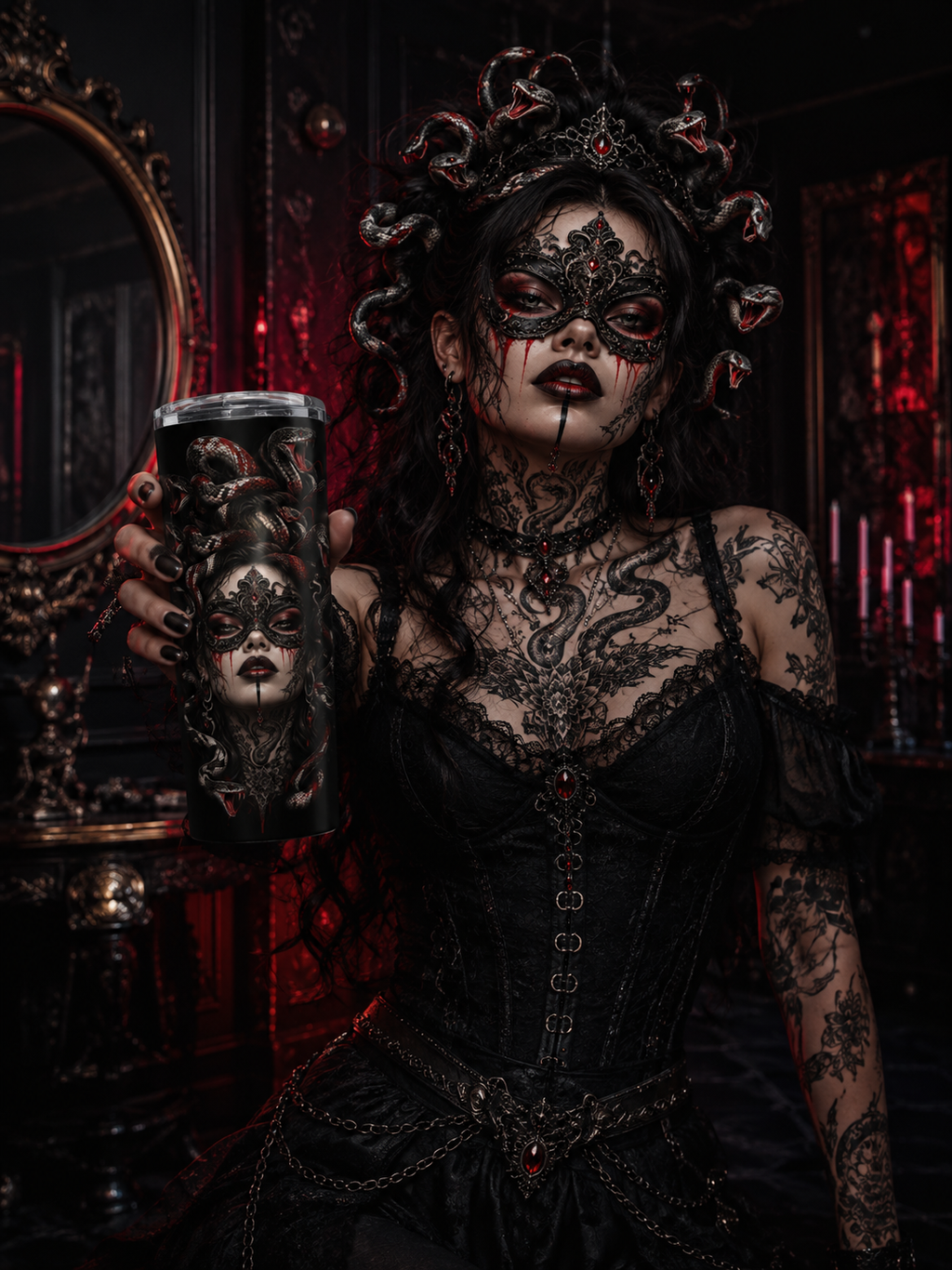 MEDUSA NOIR – Serpent Queen | 20oz Stainless Steel Tumbler | Gothic Snake Travel Mug | Dark Fantasy Coffee Cup | Horror Drinkware | Premium Insulated Cup | Cool Living Club
