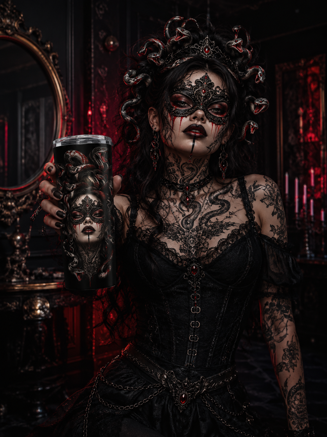 MEDUSA NOIR – Serpent Queen | 20oz Stainless Steel Tumbler | Gothic Snake Travel Mug | Dark Fantasy Coffee Cup | Horror Drinkware | Premium Insulated Cup | Cool Living Club
