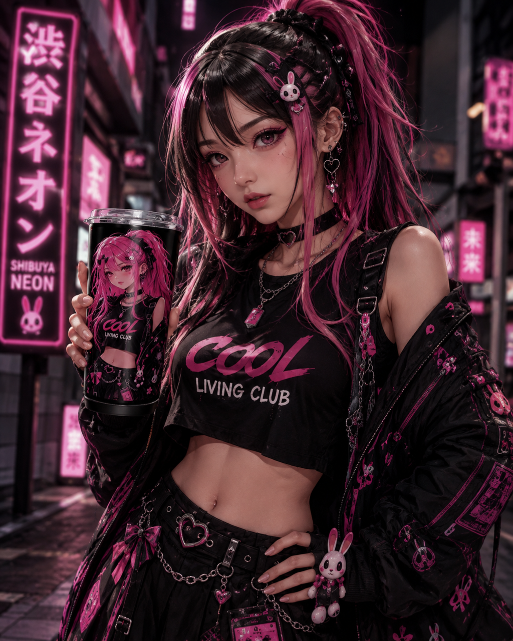 SHIBUYA NEON – Neon Riot | White 20oz Insulated Tumbler | Tokyo Anime Cup | Cool Living Club