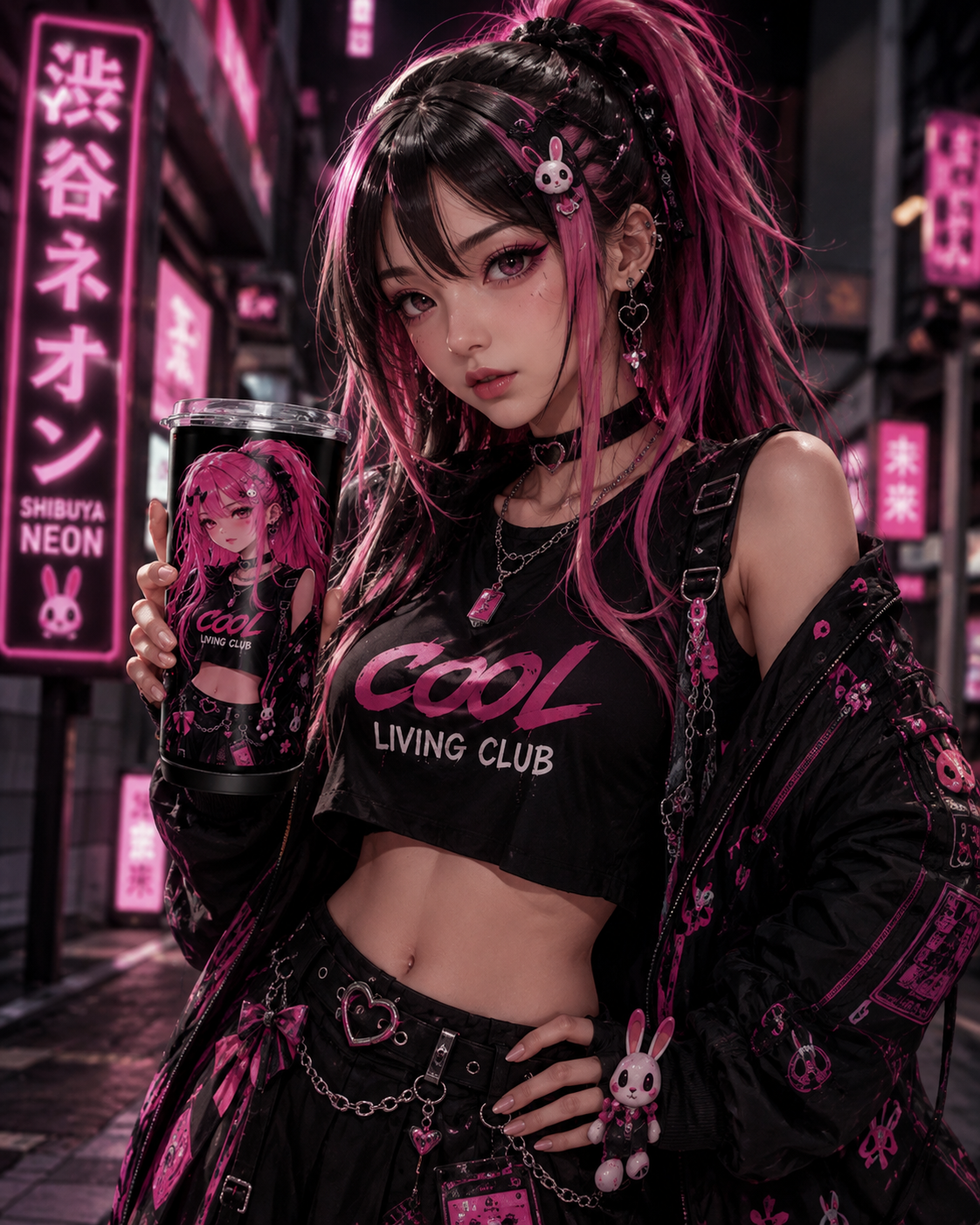 SHIBUYA NEON – Neon Riot | White 20oz Insulated Tumbler | Tokyo Anime Cup | Cool Living Club