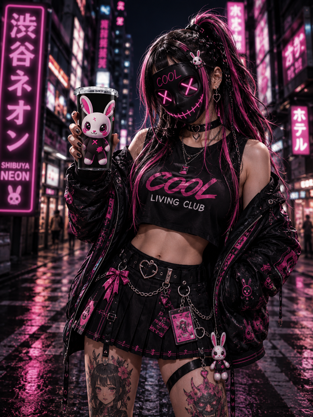 SHIBUYA NEON – Electric Bunny | Premium 20oz Insulated Tumbler | Kawaii Anime Travel Cup | Cool Living Club
