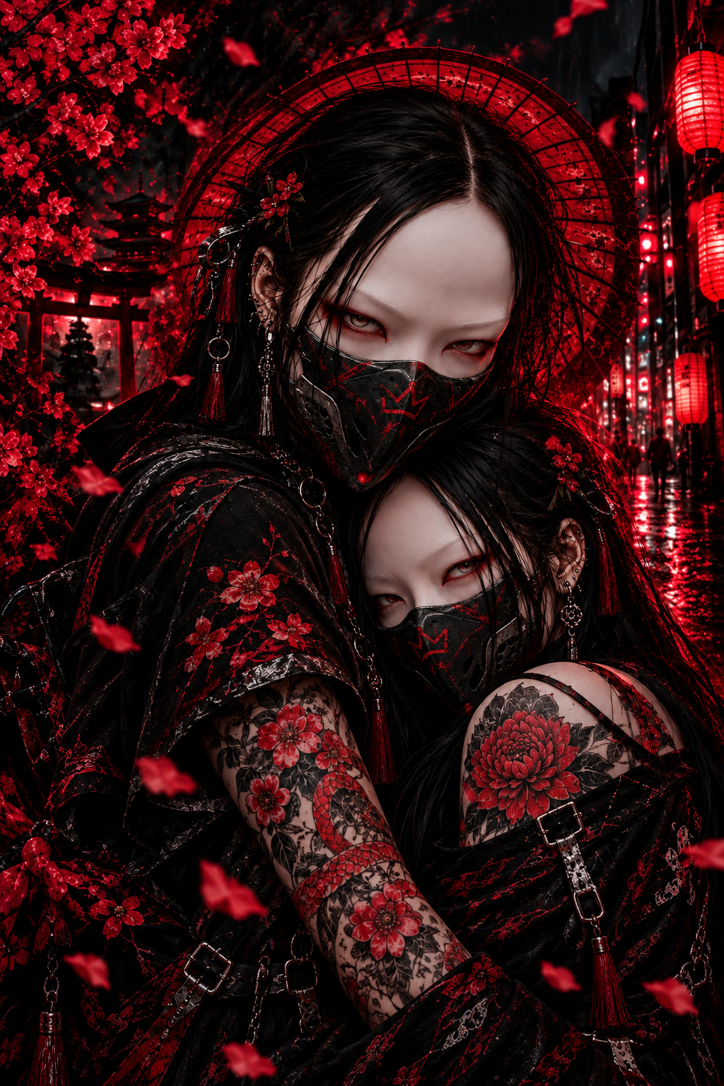 TOKYO GIRLS – Crimson Bond Matte Poster | Japanese Gothic Wall Art | Dark Anime Decor